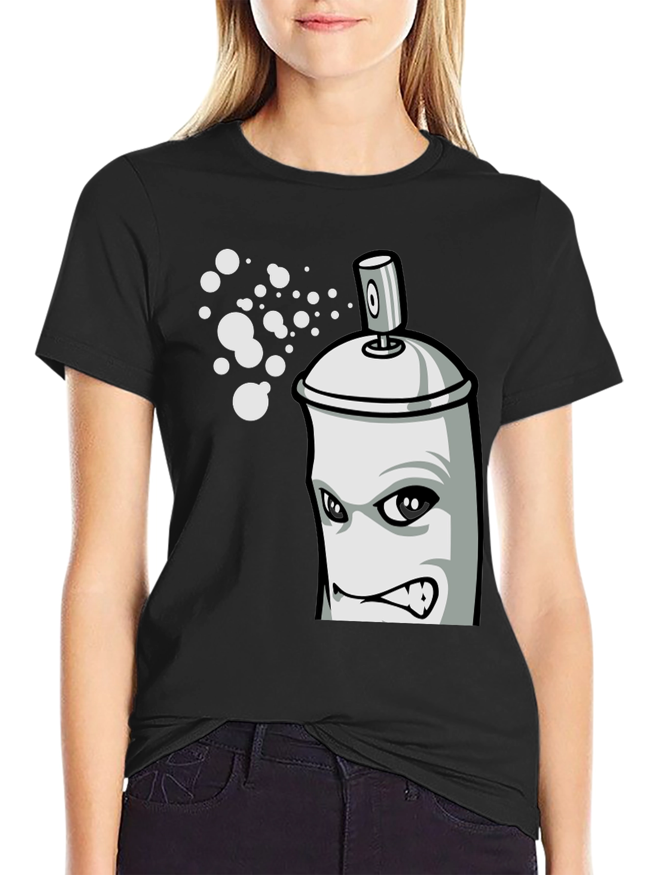 Black Cartoon Spray Paint Can Graphic Tee - Black view 2