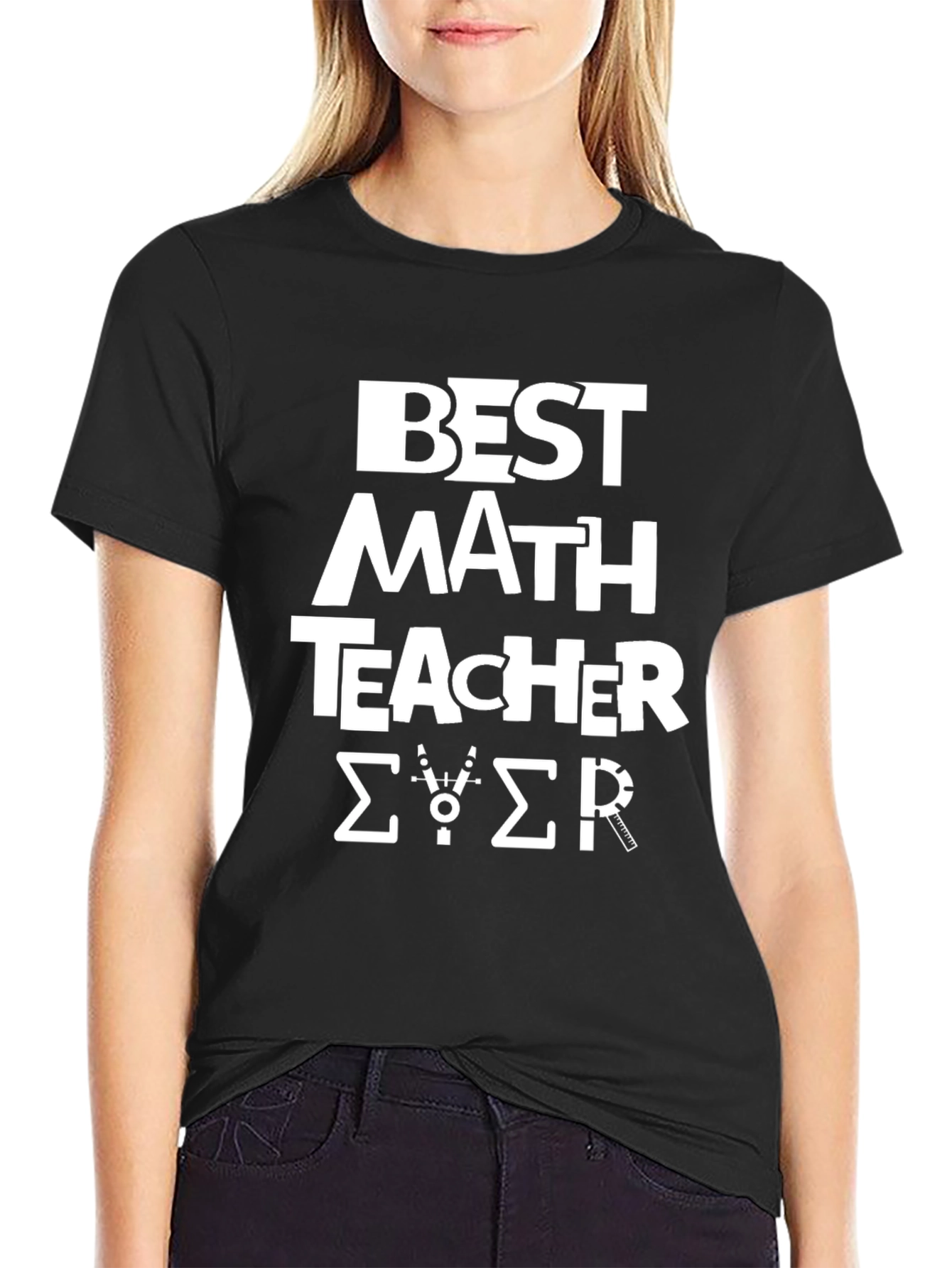 Black Best Math Teacher Ever Black T-Shirt view 2