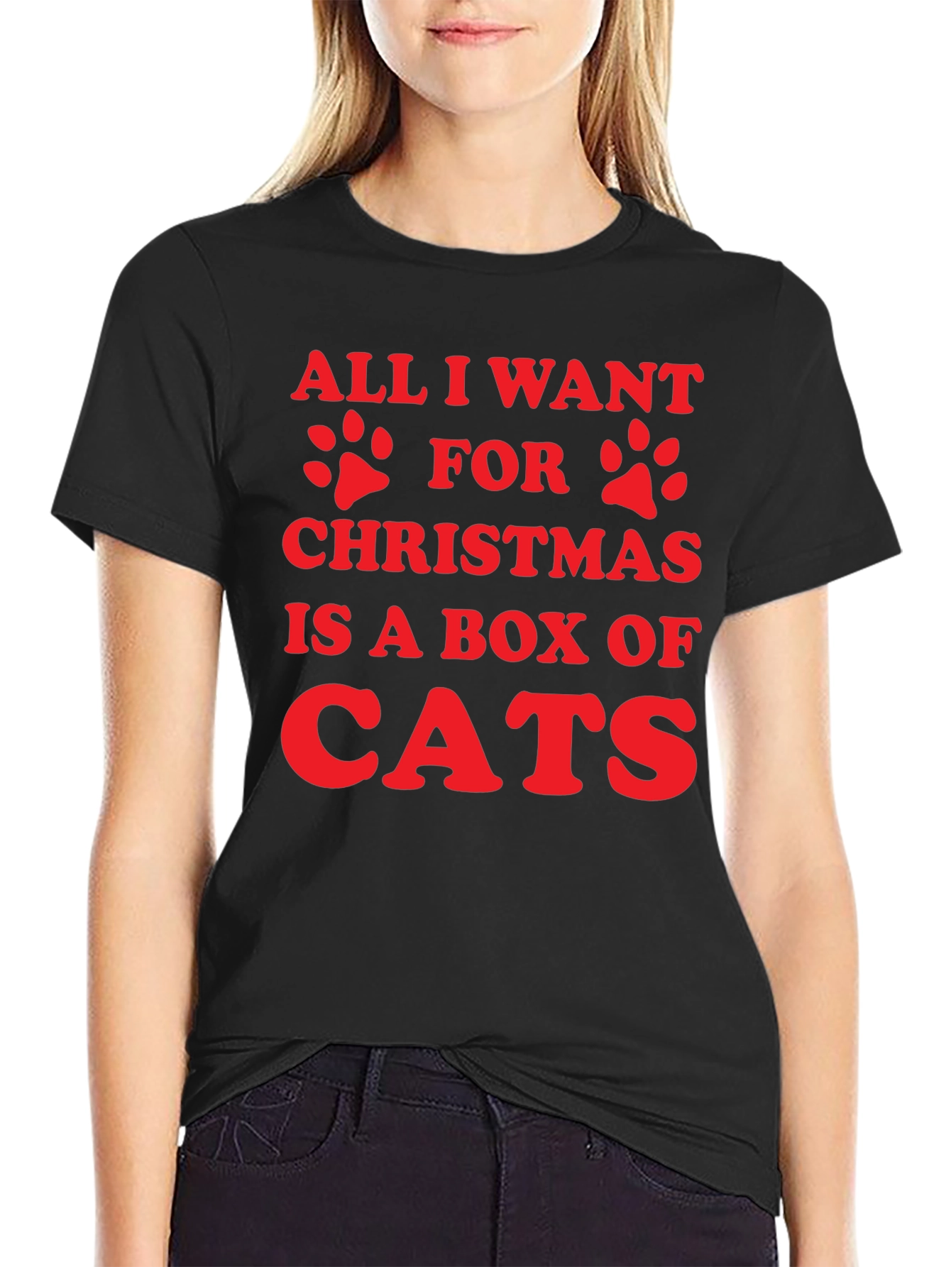Black All I Want For Christmas is Cats Graphic Tee view 2