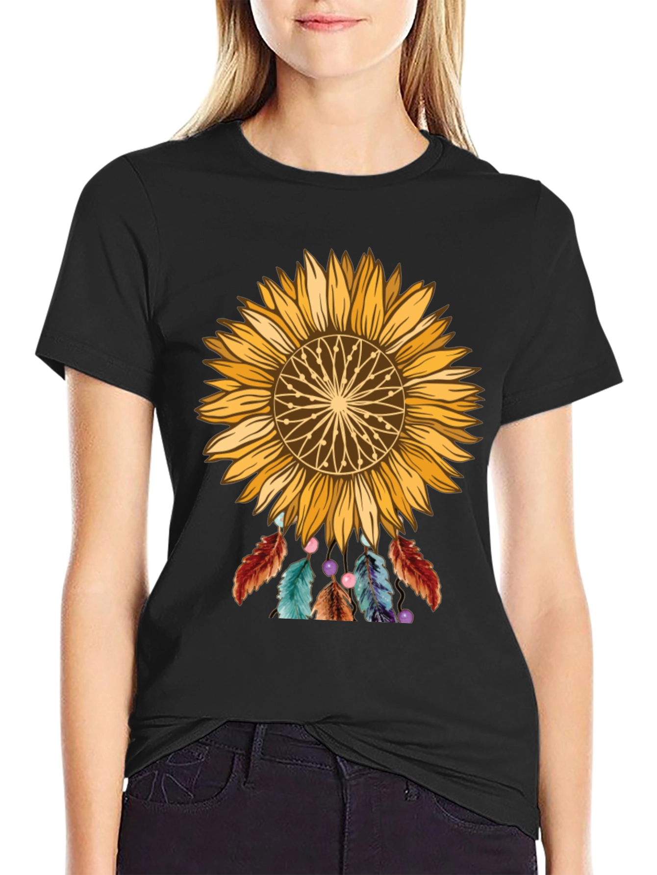 Black Sunflower Dreamcatcher Graphic Tee view 2