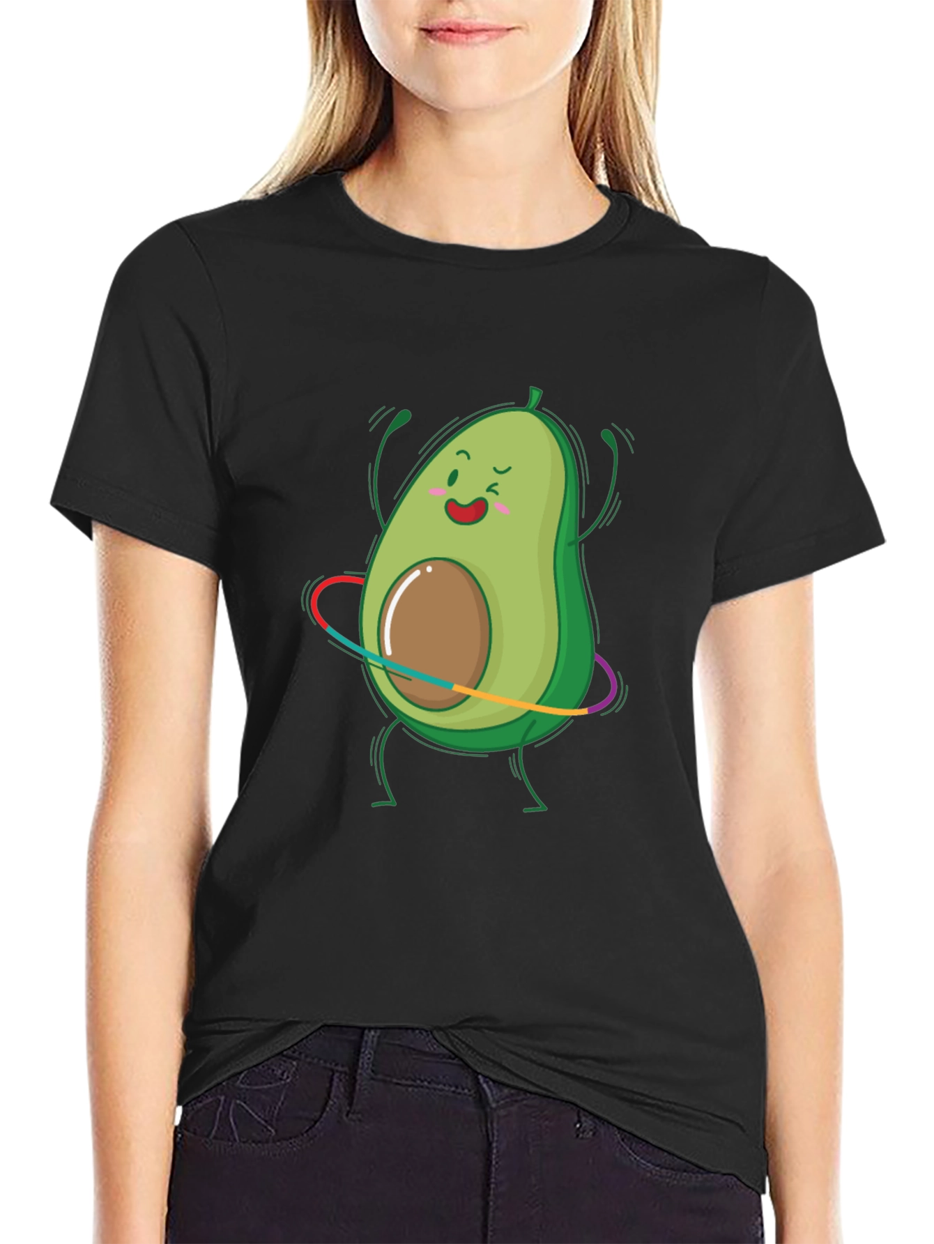 Black Avocado Hula Hoop Graphic Tee - Black Cotton T-Shirt view 2