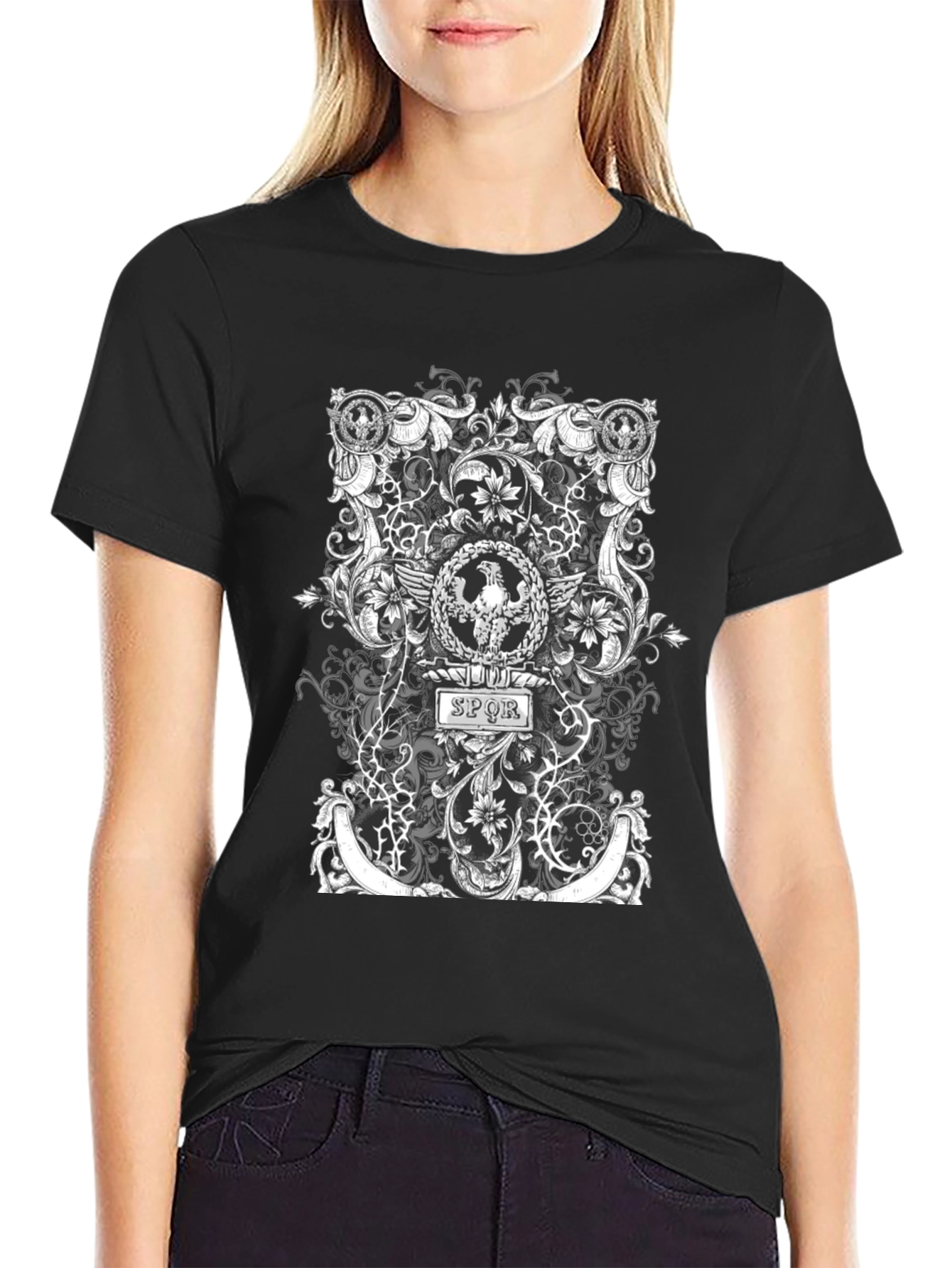 Black SPQR Roman Eagle T-Shirt - Black view 2