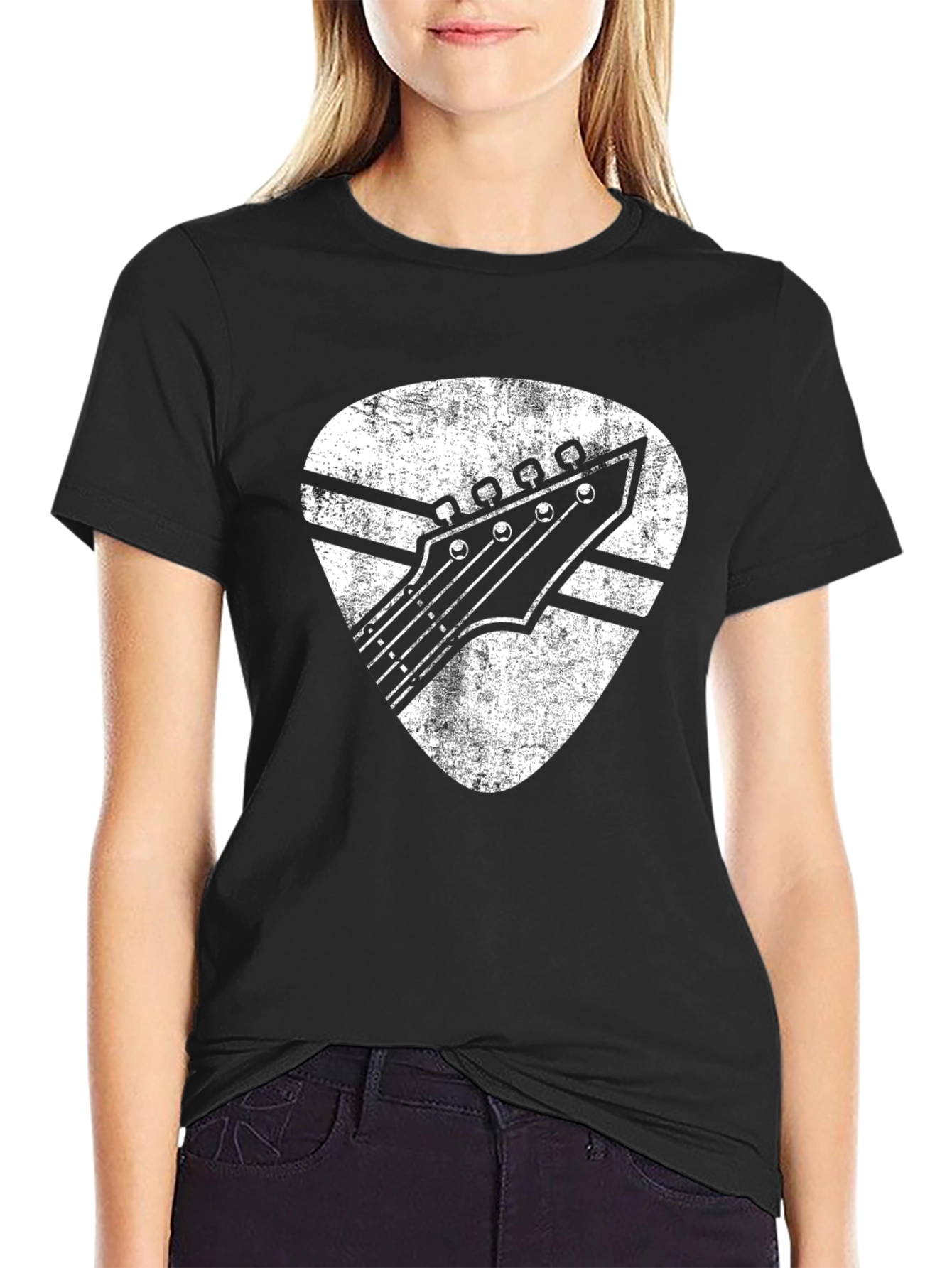 Black Retro Guitar Pick T-Shirt - Classic Rock Design view 2
