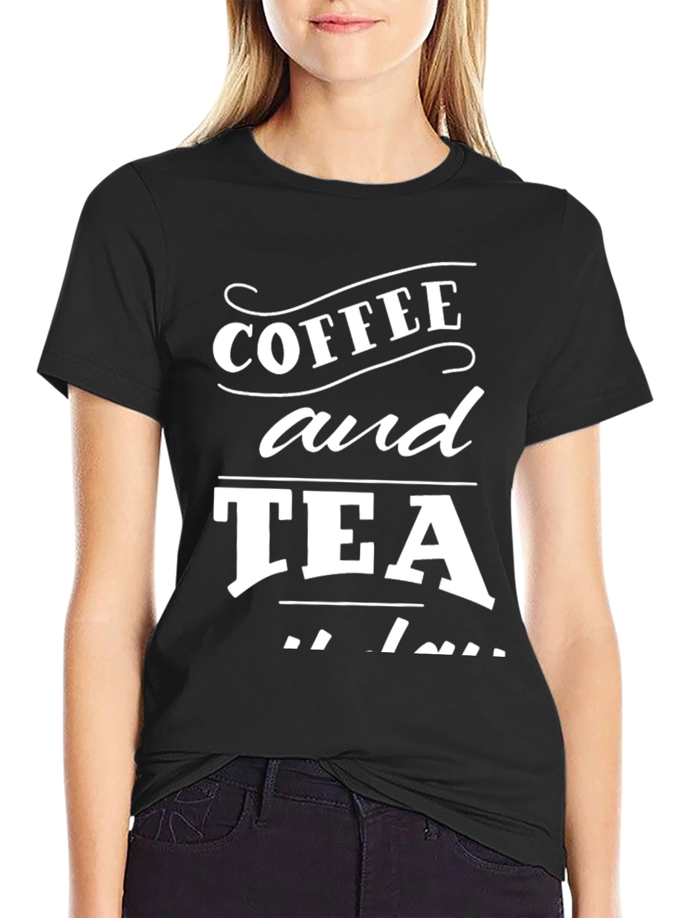 Black Coffee and Tea Graphic Tee - Black Cotton T-Shirt view 2