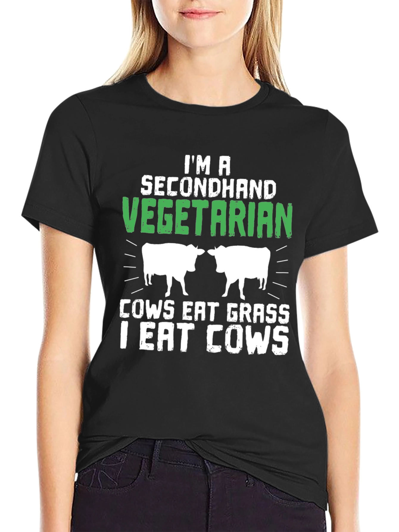 Black Secondhand Vegetarian Funny Graphic T-Shirt view 2