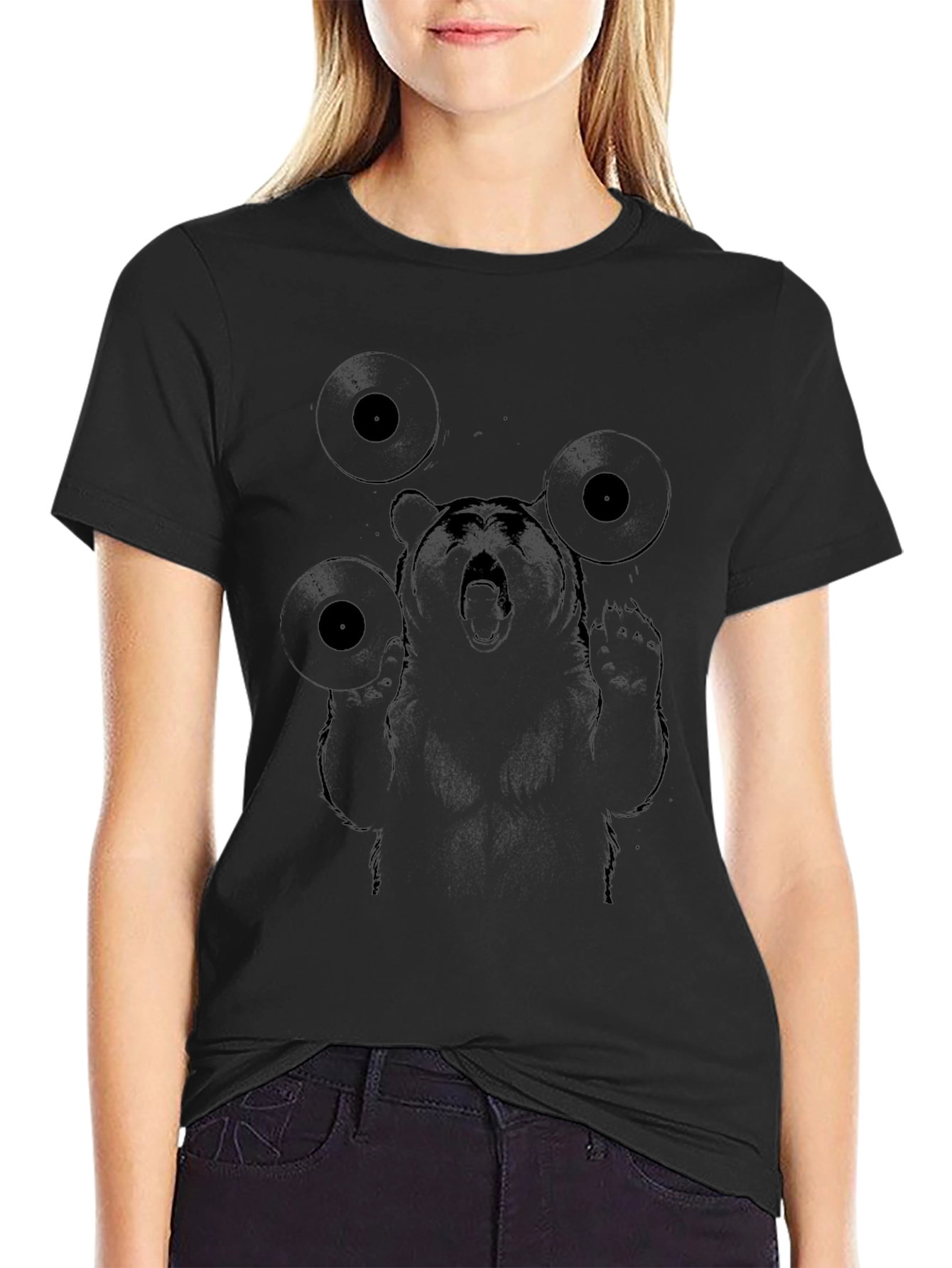 DJ Bear Graphic Tee - Black Cotton Blend T-Shirt - 2