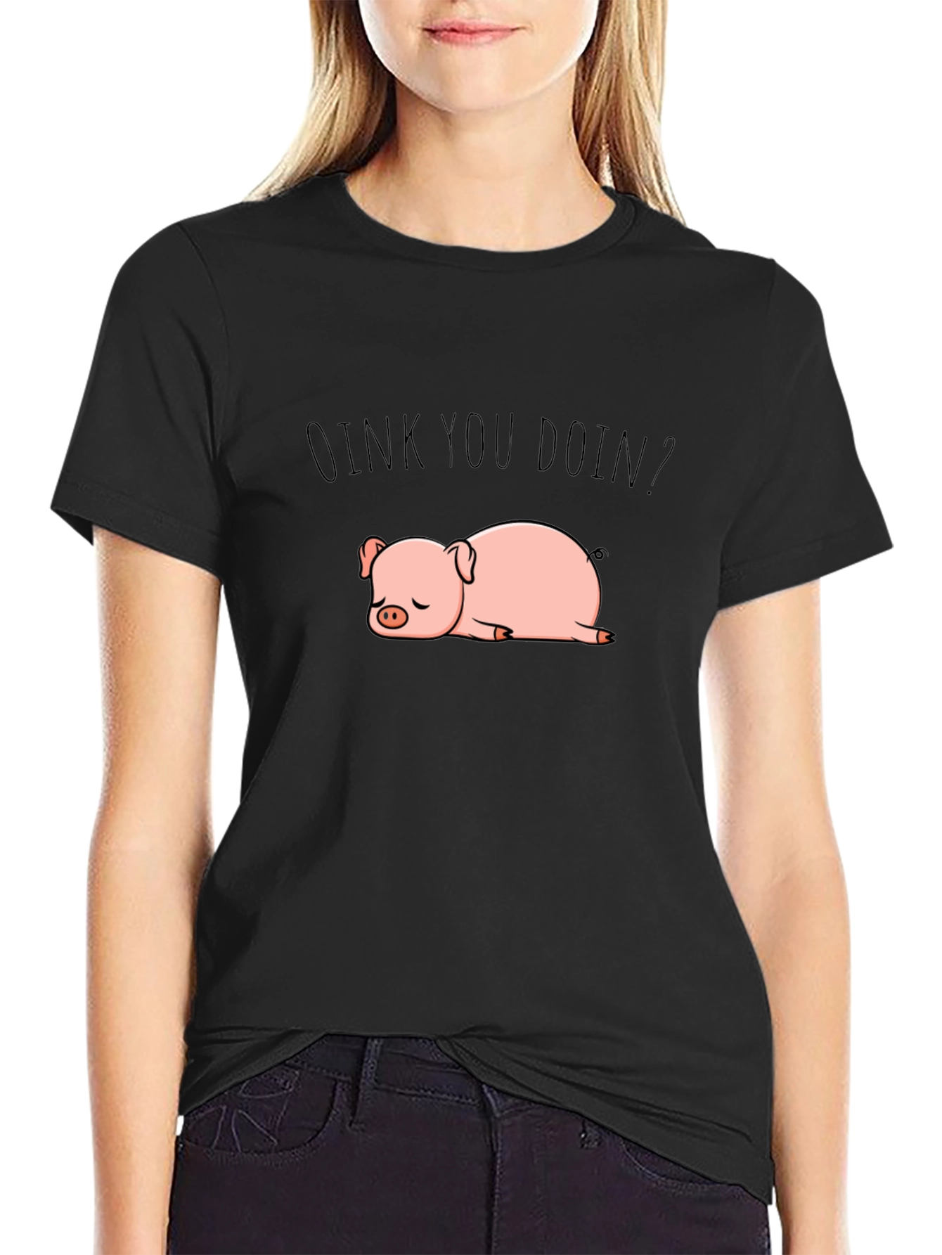 Black OINK YOU DOIN? Pig Graphic Tee - Relaxed Fit view 2