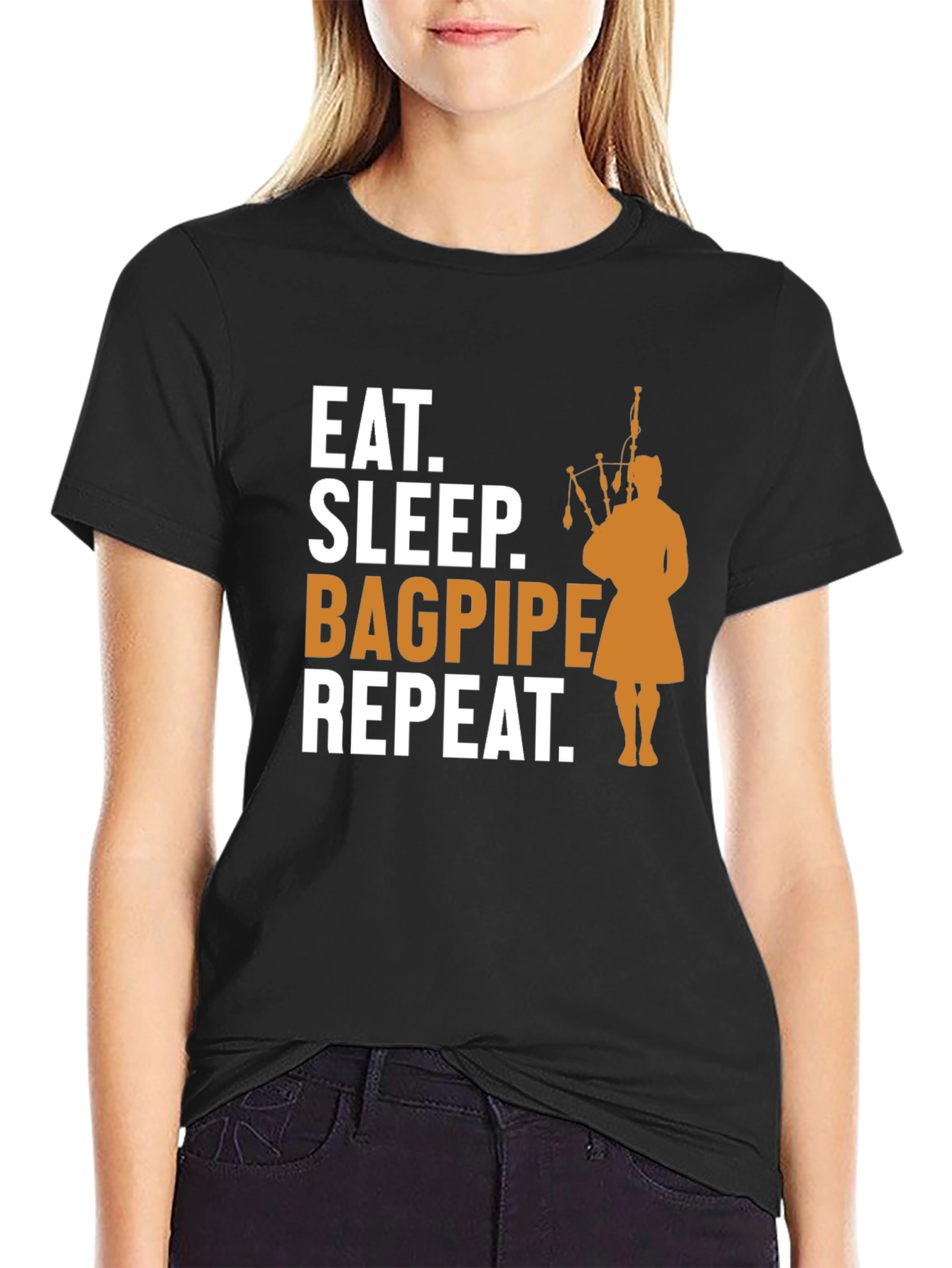 Black Eat, Sleep, Bagpipe, Repeat T-Shirt - Black view 2