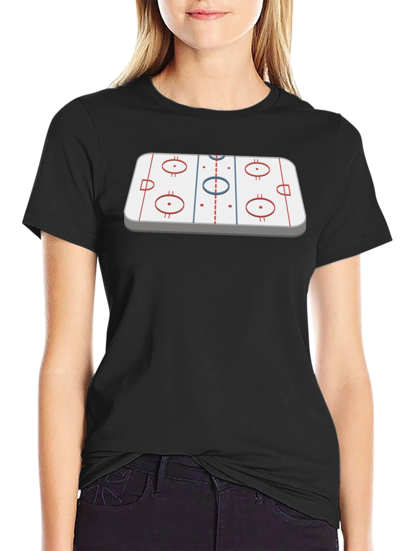 Black Hockey Rink Graphic Tee - Black Cotton T-Shirt view 2
