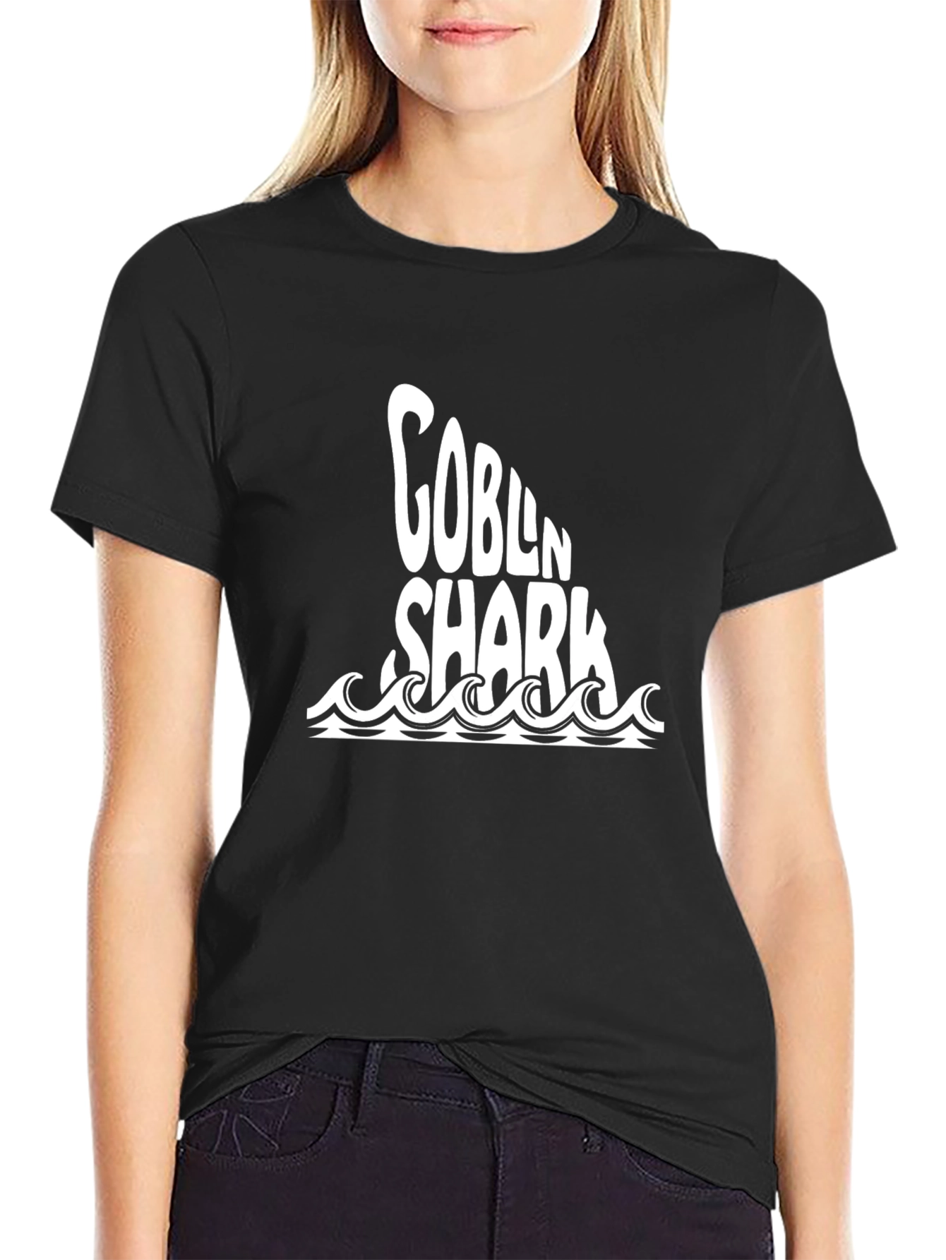 Black Goblin Shark Tee - Black Cotton Graphic T-Shirt view 2