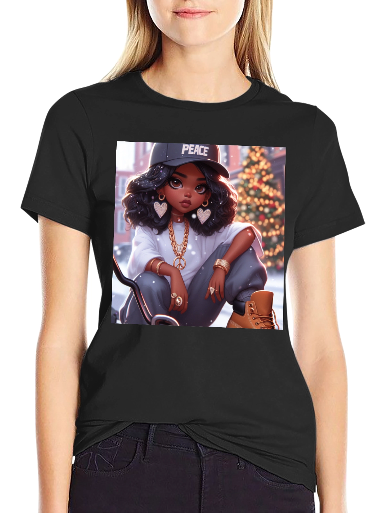 Black Peace Girl Black T-Shirt view 2