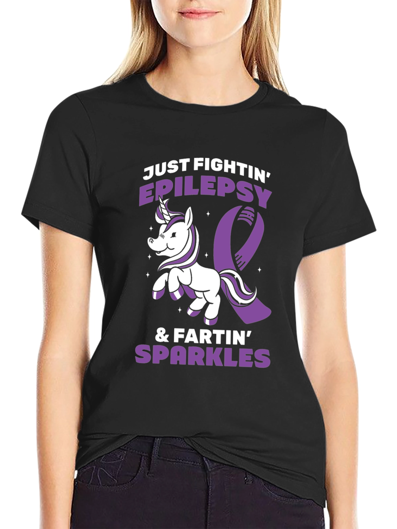 Black Epilepsy Awareness T-Shirt Unicorn Fighting Sparkles  view 2