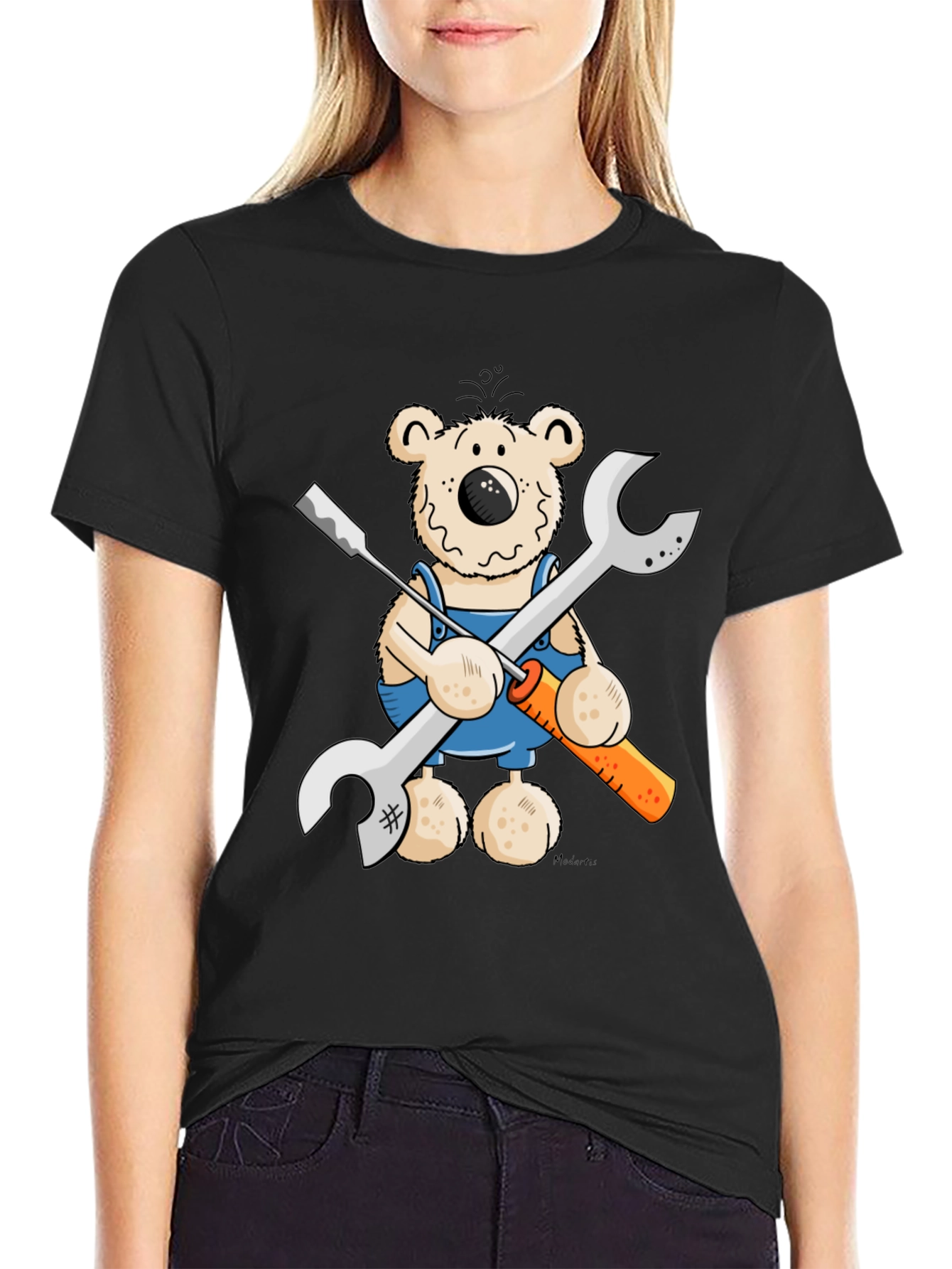 Black Mechanic Bear Graphic T-Shirt view 2
