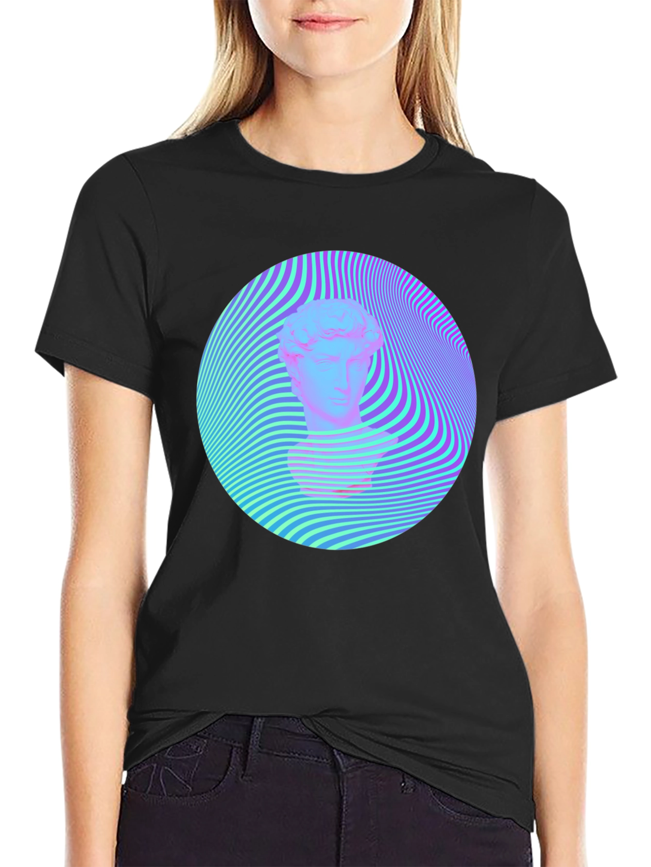 Black Vaporwave Statue Head Tee - Retro Aesthetic Shirt view 2
