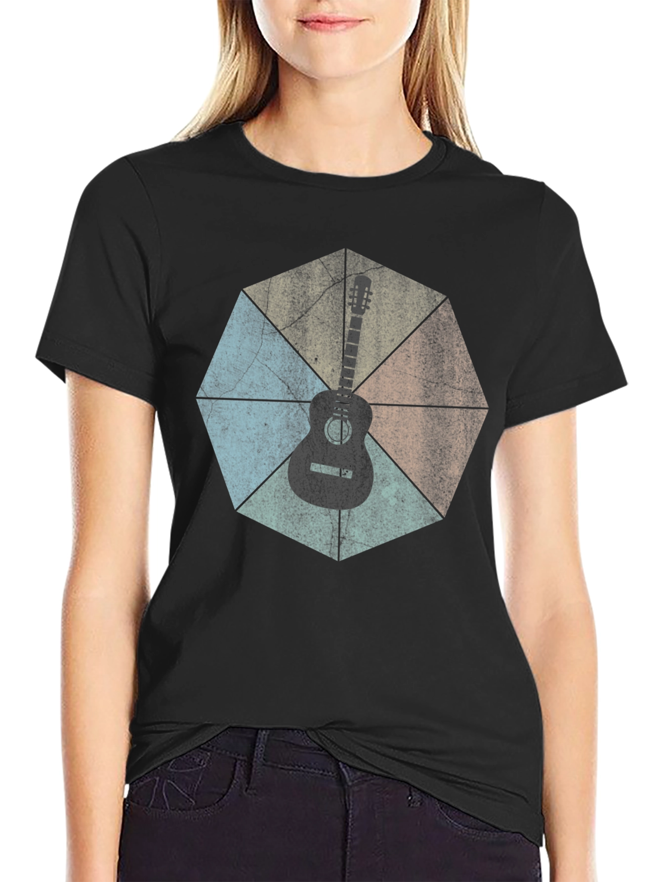 Black Guitar Graphic Tee - Retro Style view 2