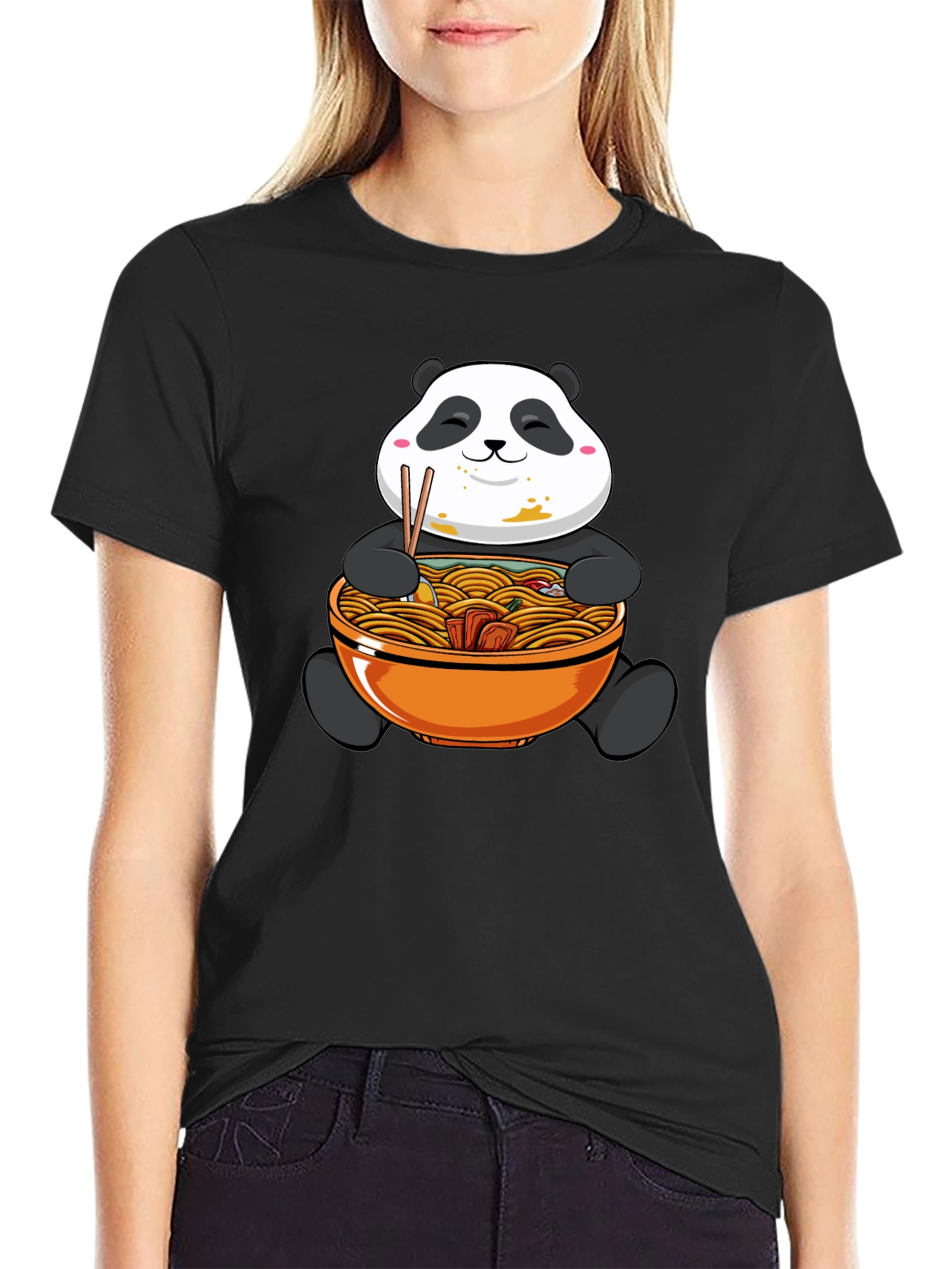 Black Panda Ramen Graphic Tee - Black Cotton Comfort view 2