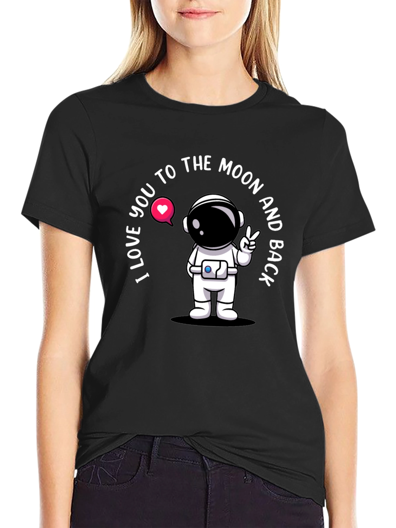 Black I Love You To The Moon Astronaut Black T-Shirt view 2