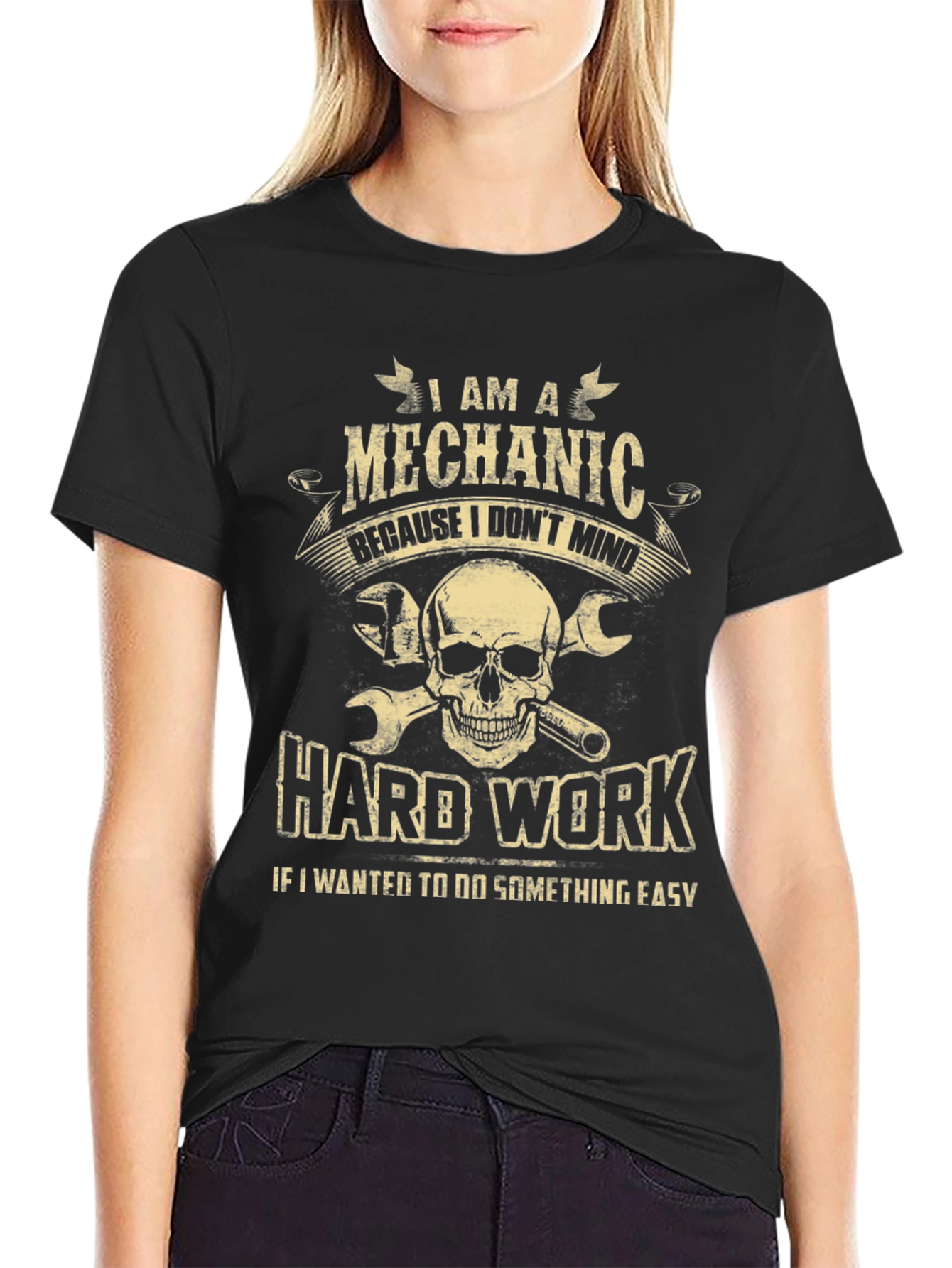 Black Mechanic Skull T-Shirt - Hard Work Apparel view 2
