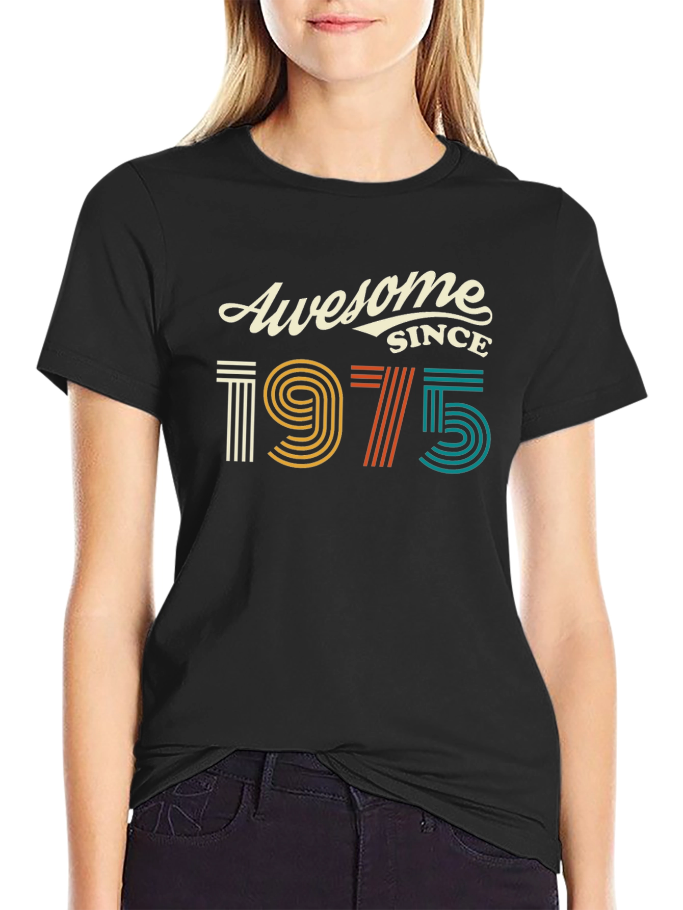 Black Awesome Since 1975 Birthday T-Shirt view 2