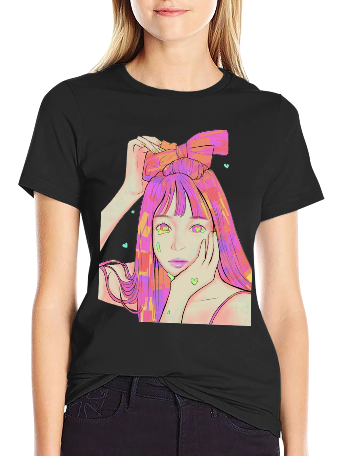 Black Anime Girl Graphic Tee - Black T-Shirt view 2