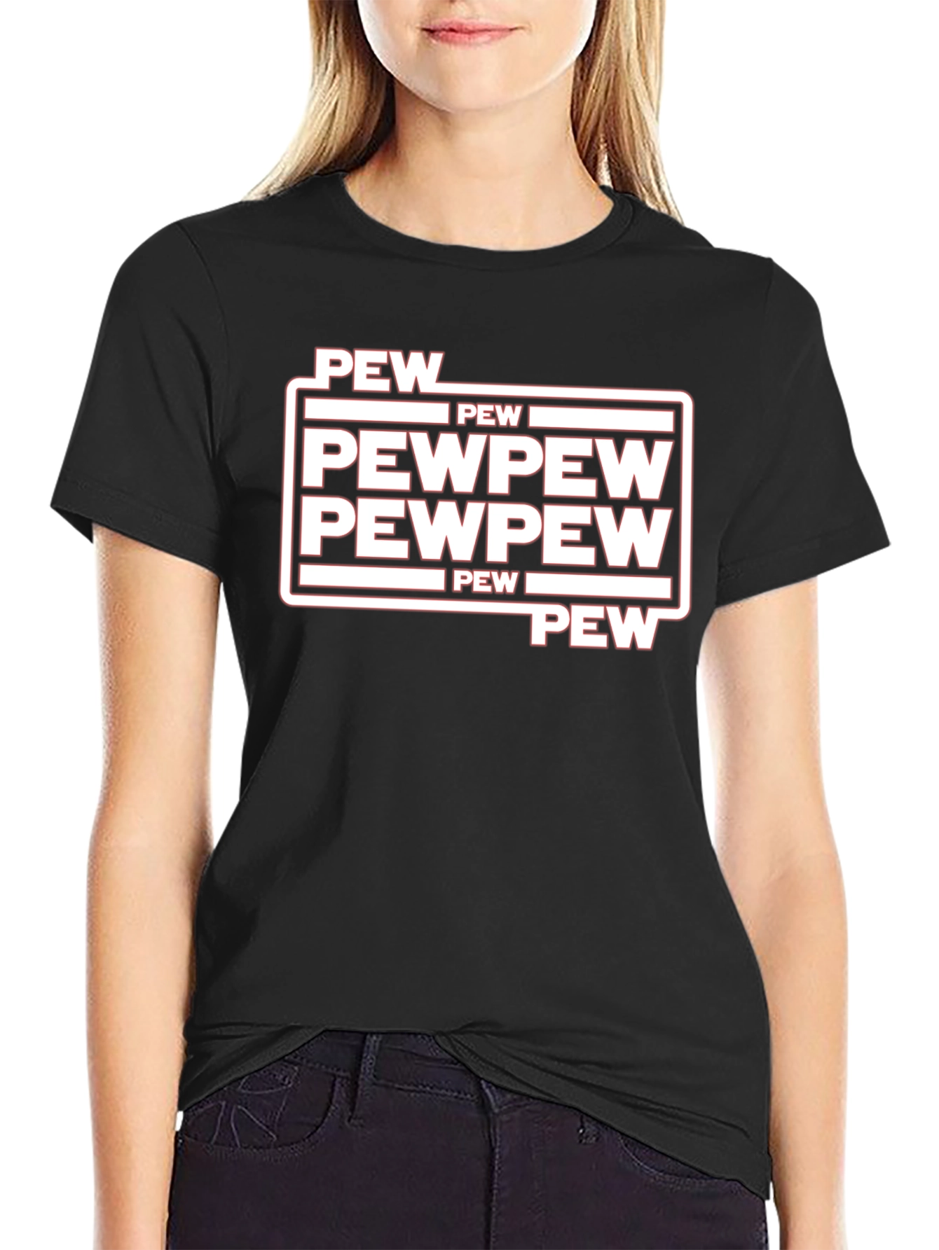 Black Pew Pew Graphic Tee - Funny Star Wars Inspired Shirt view 2