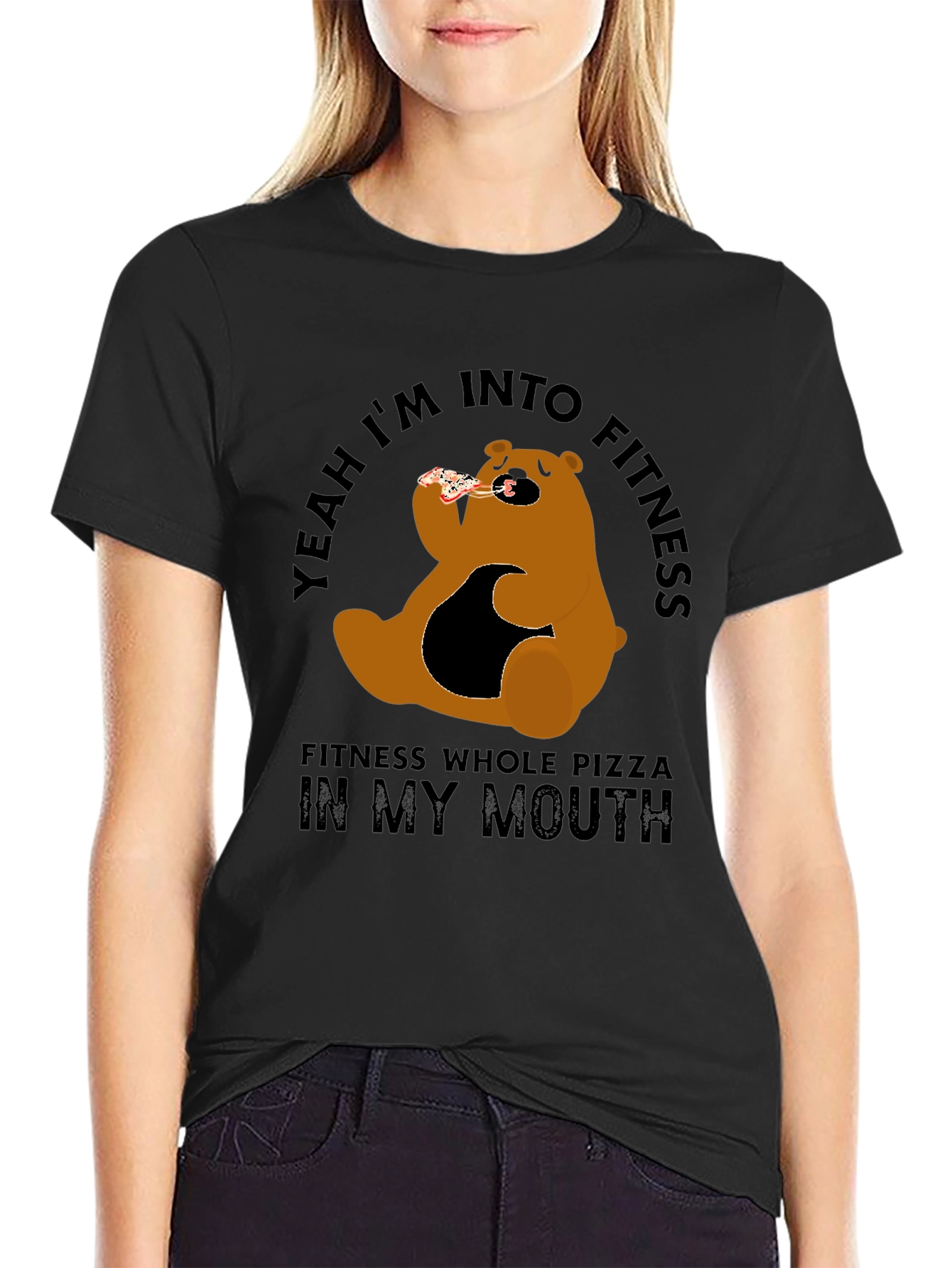 Funny Pizza Bear Fitness T-Shirt - Casual Graphic Tee - 2