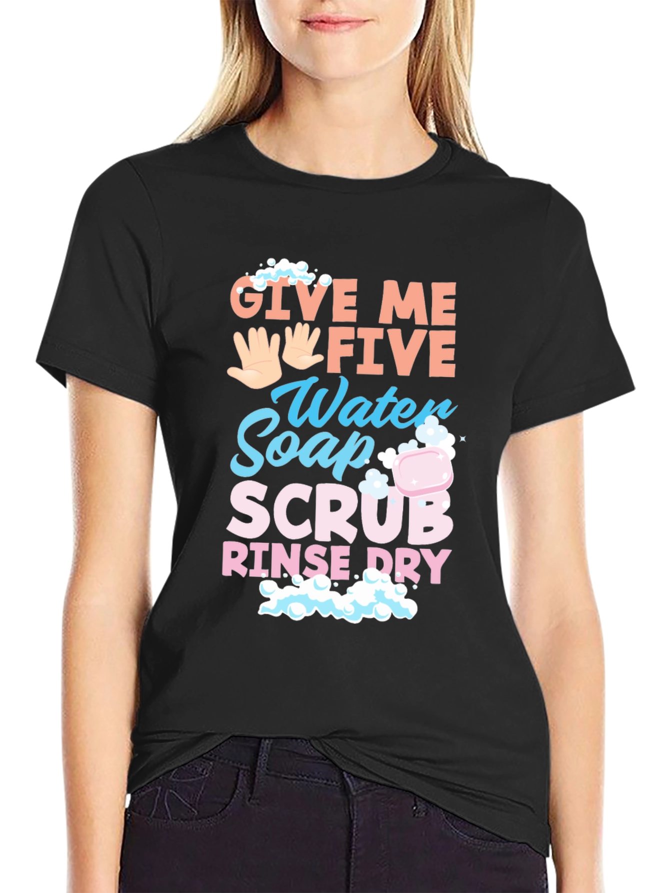 Black Give Me Five Wash Hands T-Shirt view 2