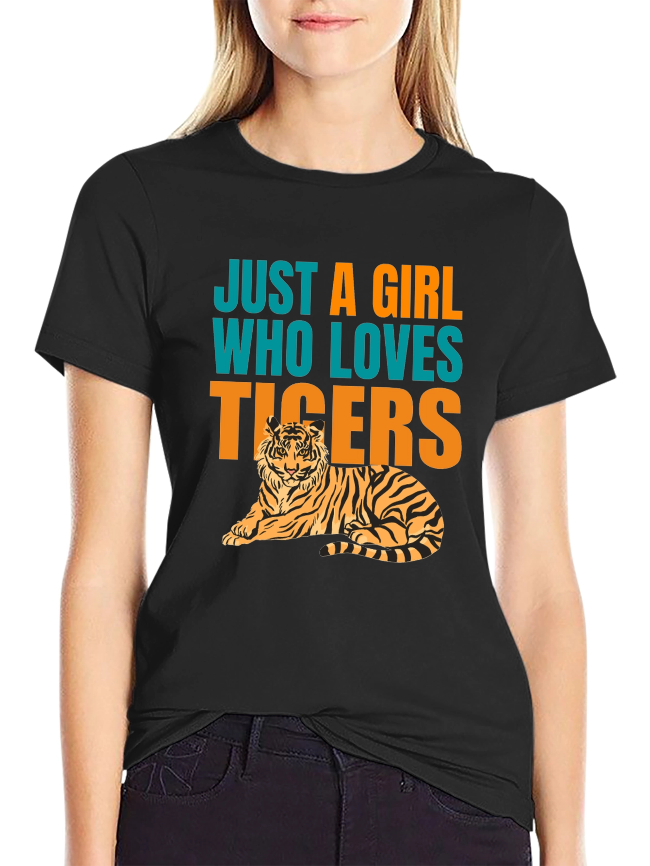 Black Just A Girl Who Loves Tigers T-Shirt view 2
