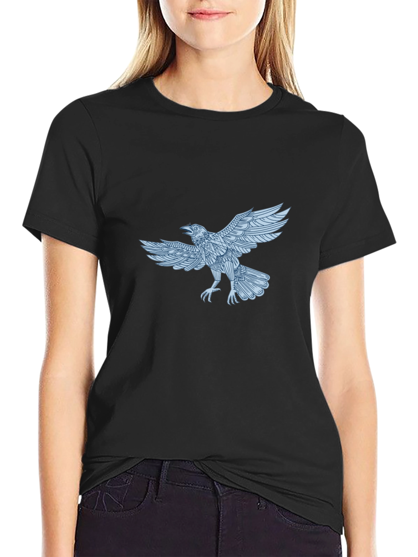 Black Raven Graphic Print Black T-Shirt view 2
