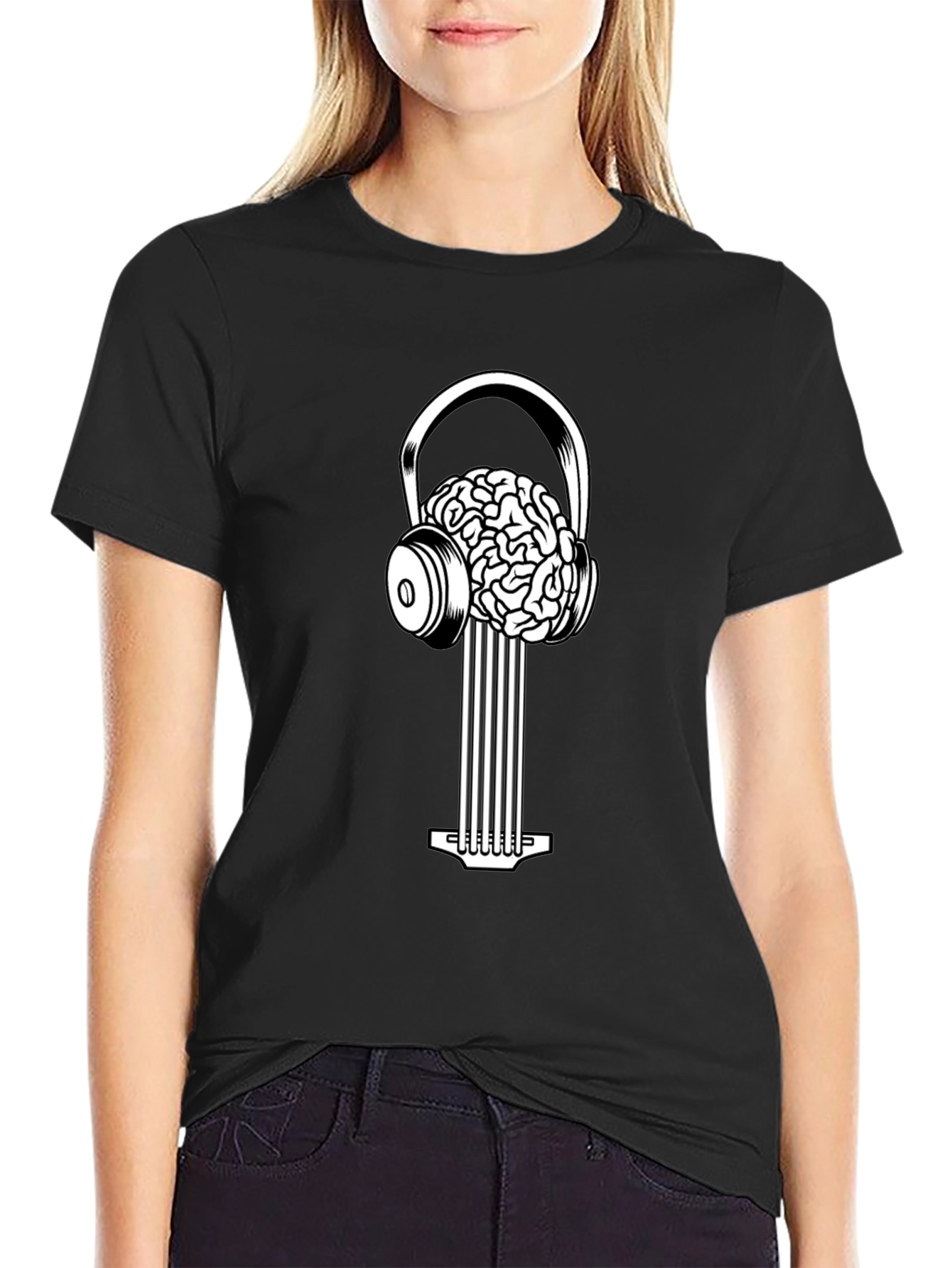 Black Brain Music T-Shirt - Unique Graphic Tee view 2