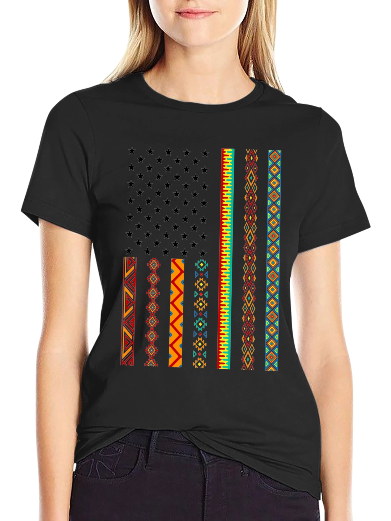 Black Aztec American Flag Graphic Tee view 2