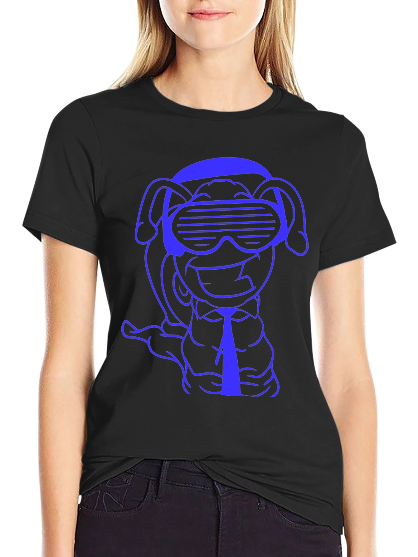 Black Cool Cartoon Dog T-Shirt view 2