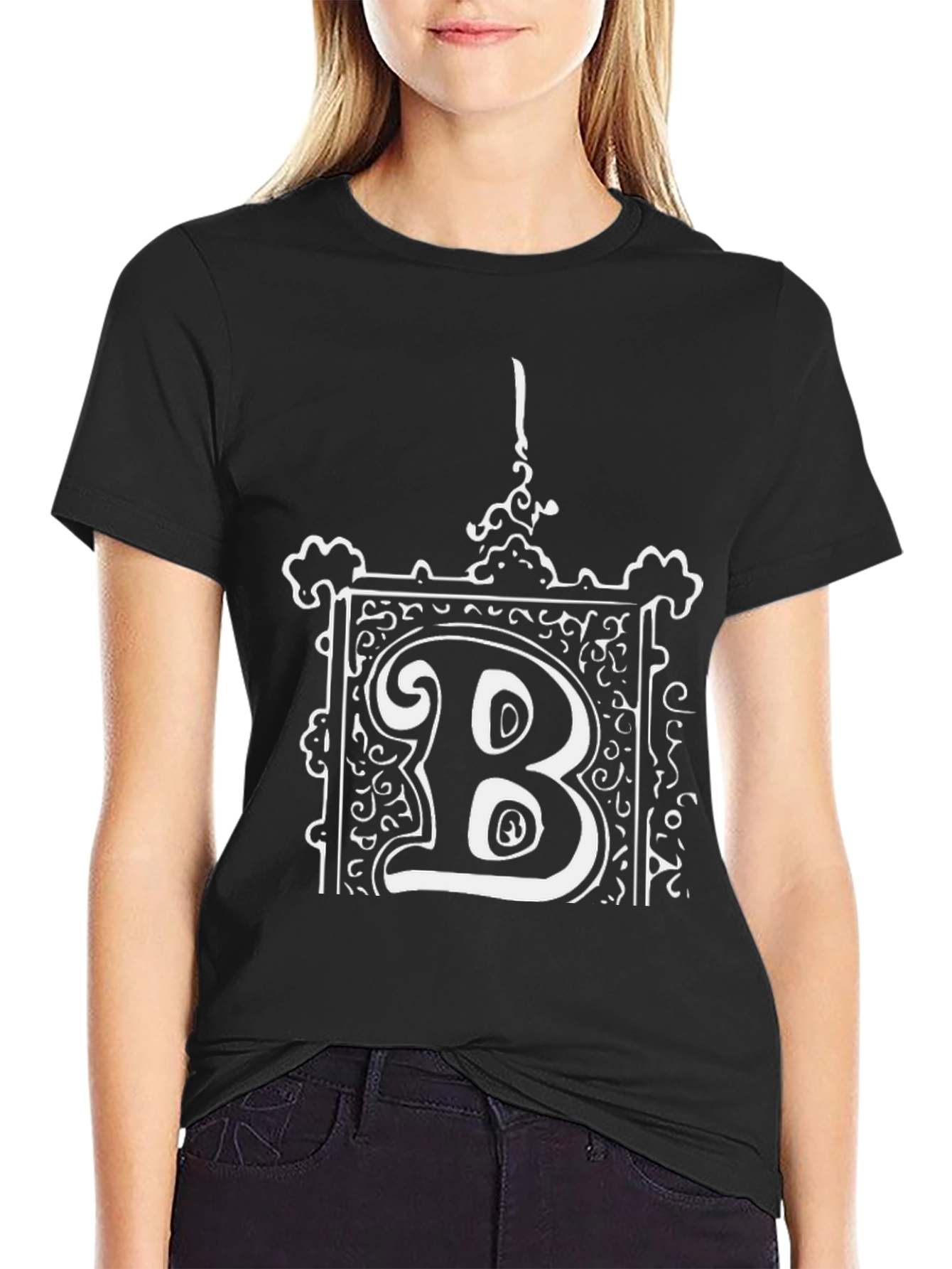 Ornate "B" Graphic Tee - Black Cotton Blend - 2