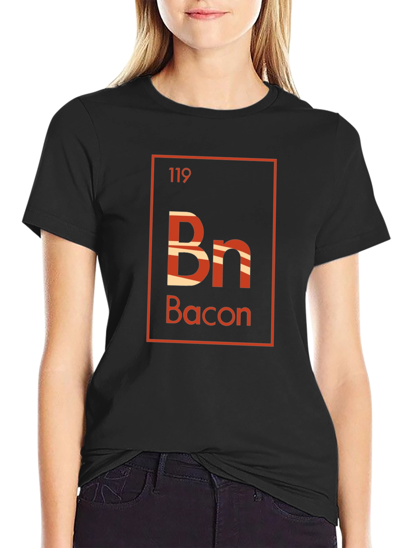 Black Bacon Periodic Table Style Graphic T-Shirt view 2