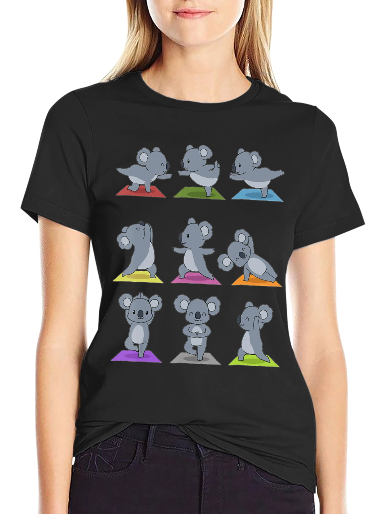 Black Yoga Koala T-Shirt: Men's Black Cotton Tee view 2