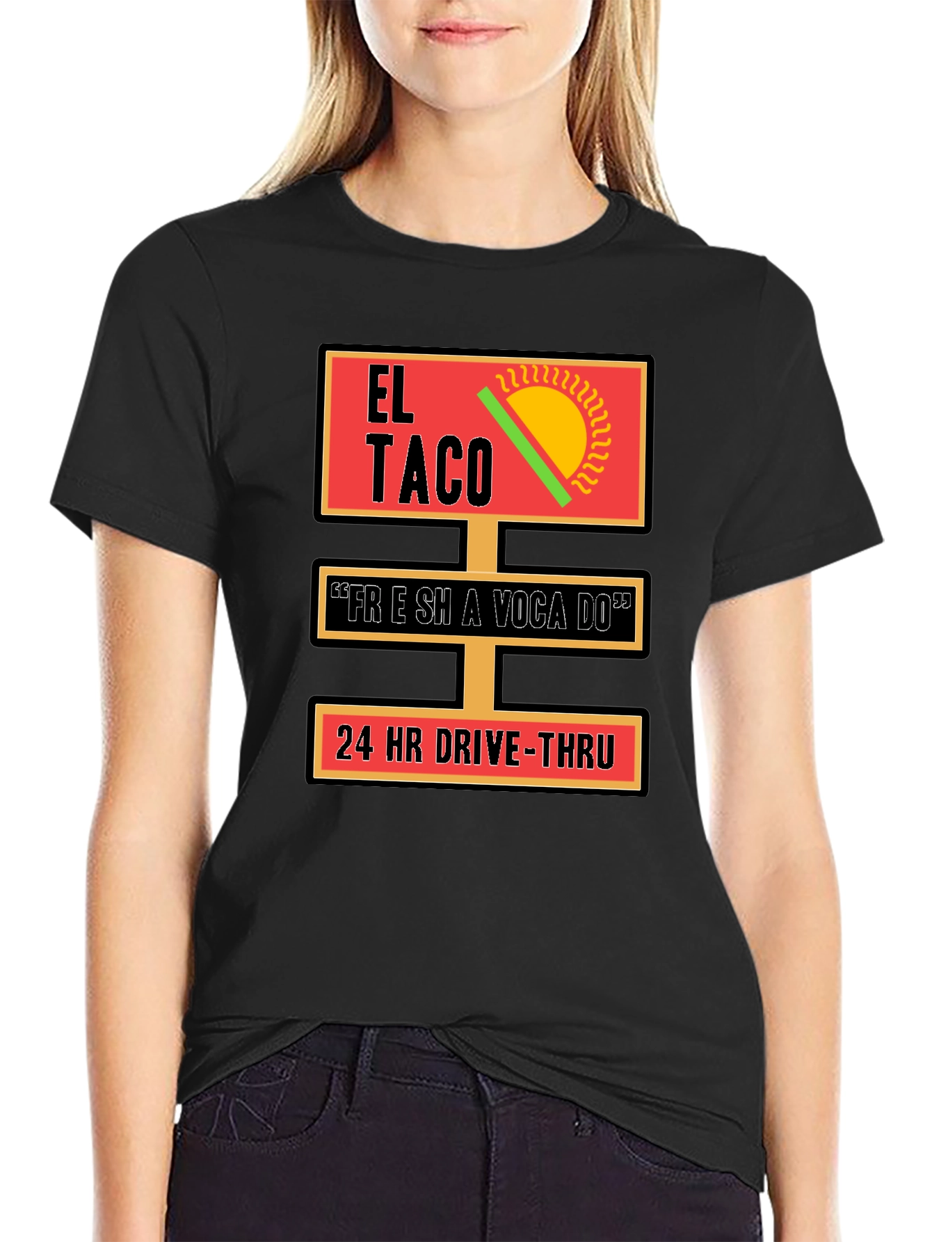 Black El Taco 24 HR Drive-Thru T-Shirt view 2