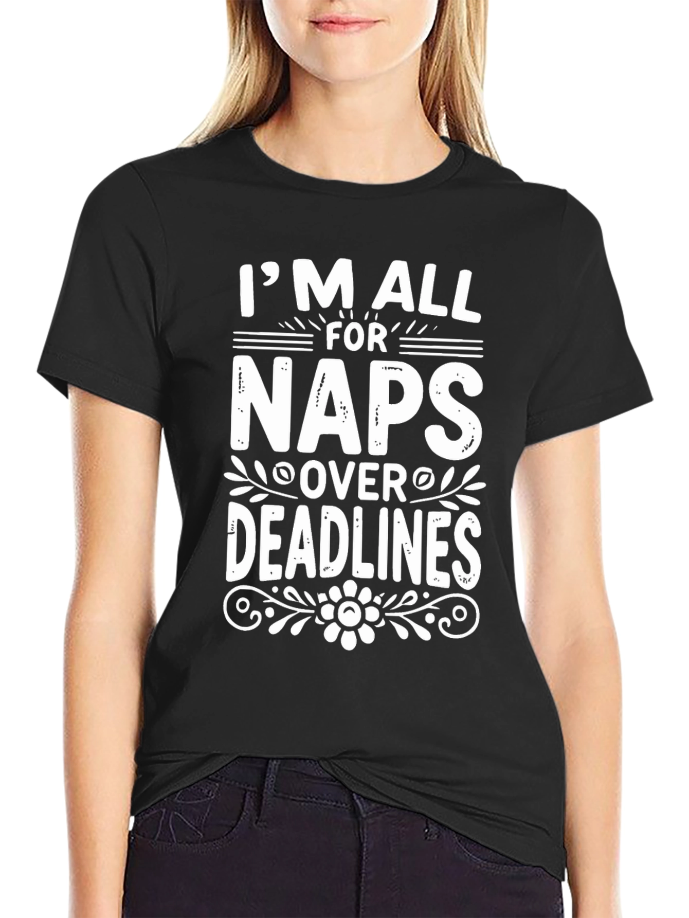 Black Funny Naps Over Deadlines Graphic T-Shirt view 2