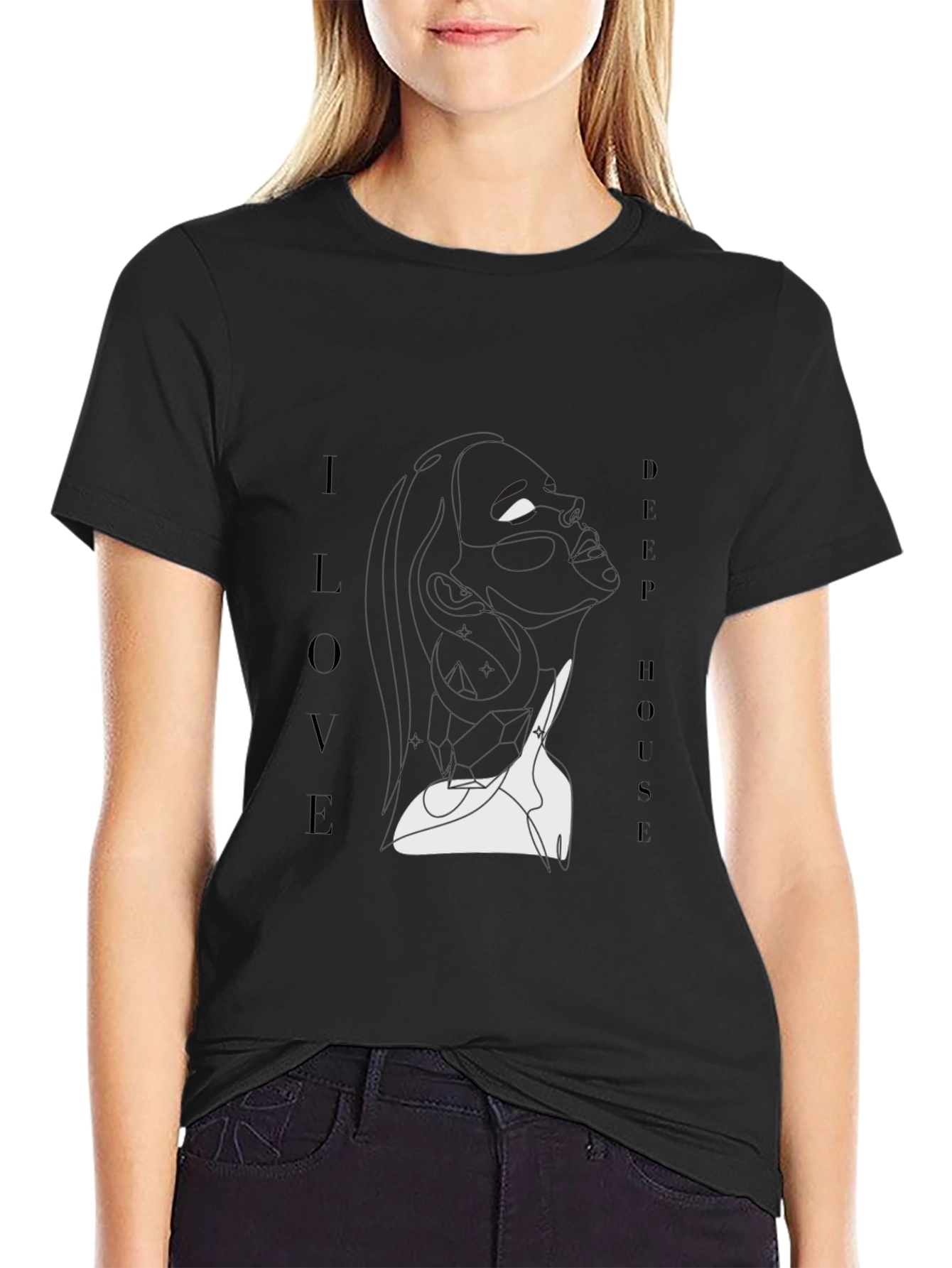 Black I Love Deep House Black Graphic Tee view 2