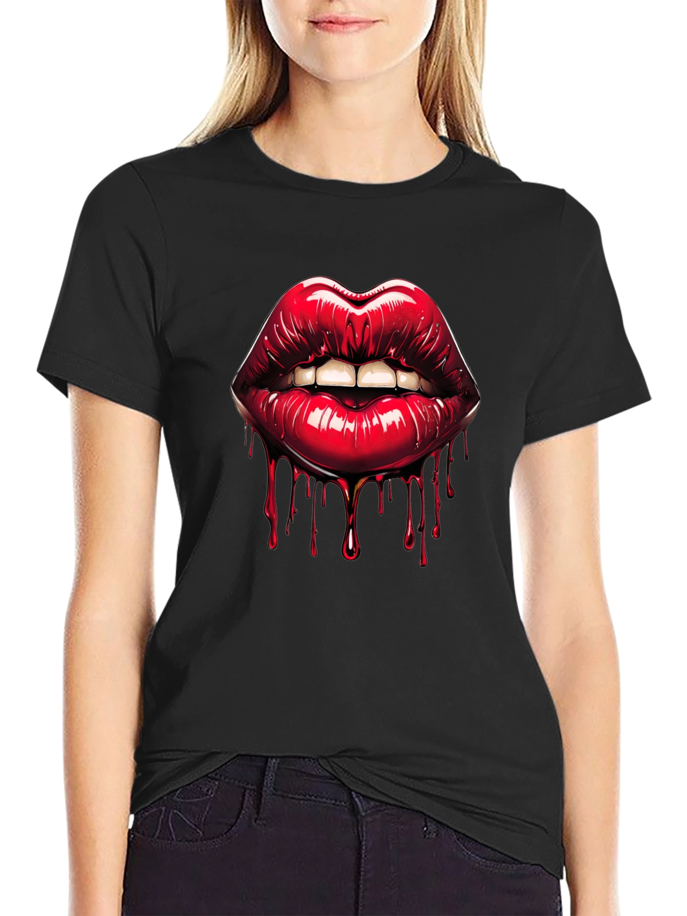 Black Bleeding Lips Graphic Tee - Bold Fashion view 2
