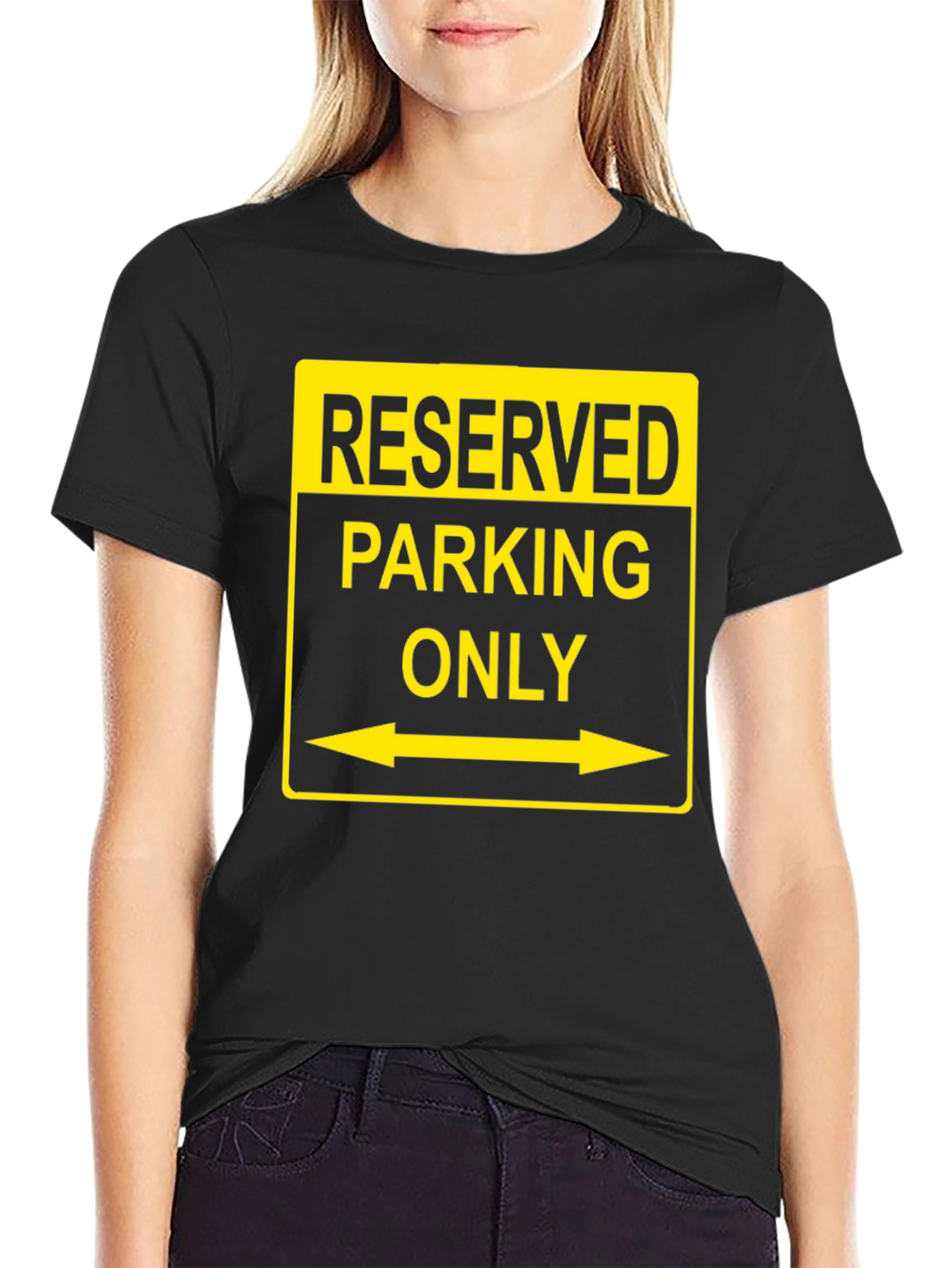 Black Reserved Parking Only T-Shirt - Novelty Humor Tee view 2