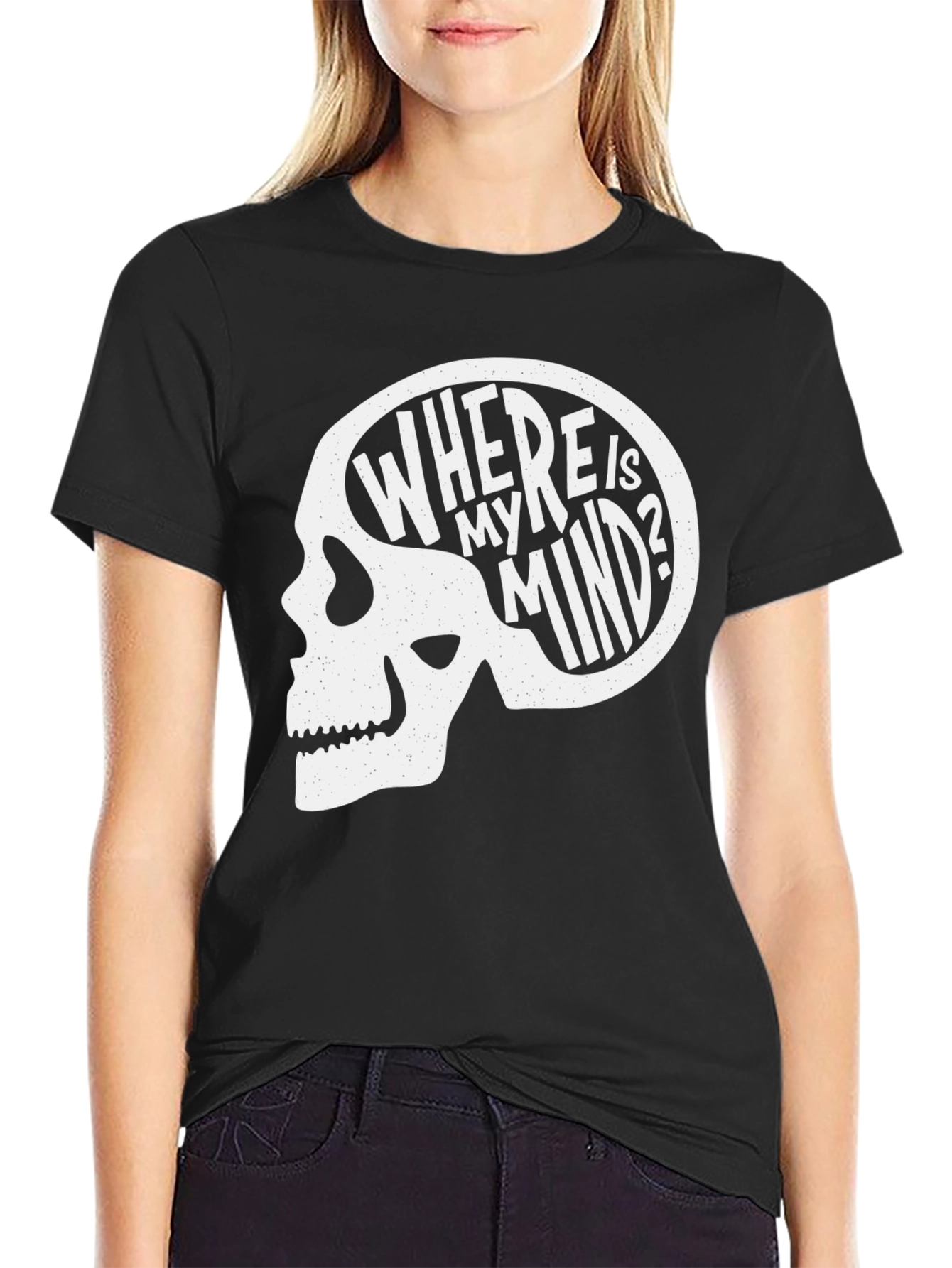 Black Where Is My Mind Skull Graphic Tee - Black view 2