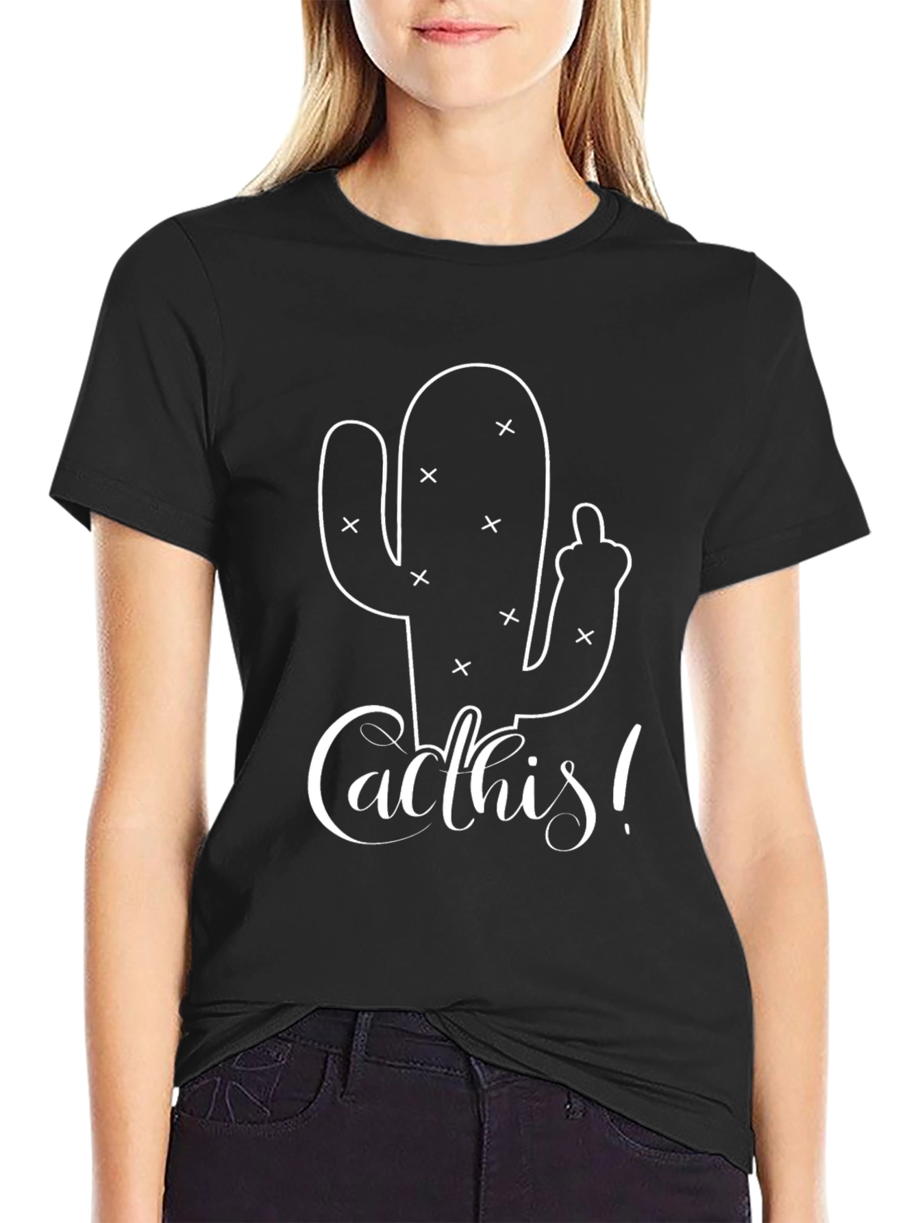 Black Cacthis Middle Finger Graphic Tee - Unisex Funny Cactus Shirt view 2