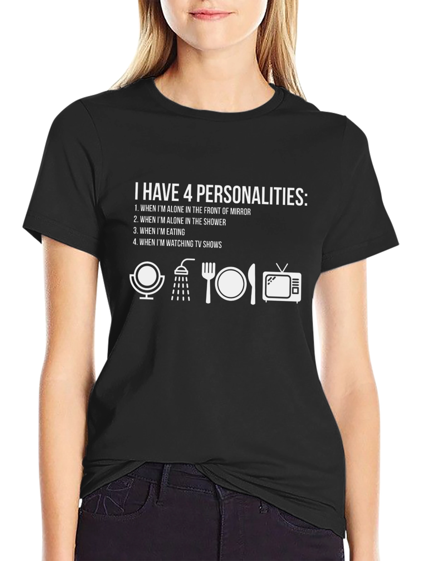 Black 4 Personalities Funny Graphic Tee - Black view 2