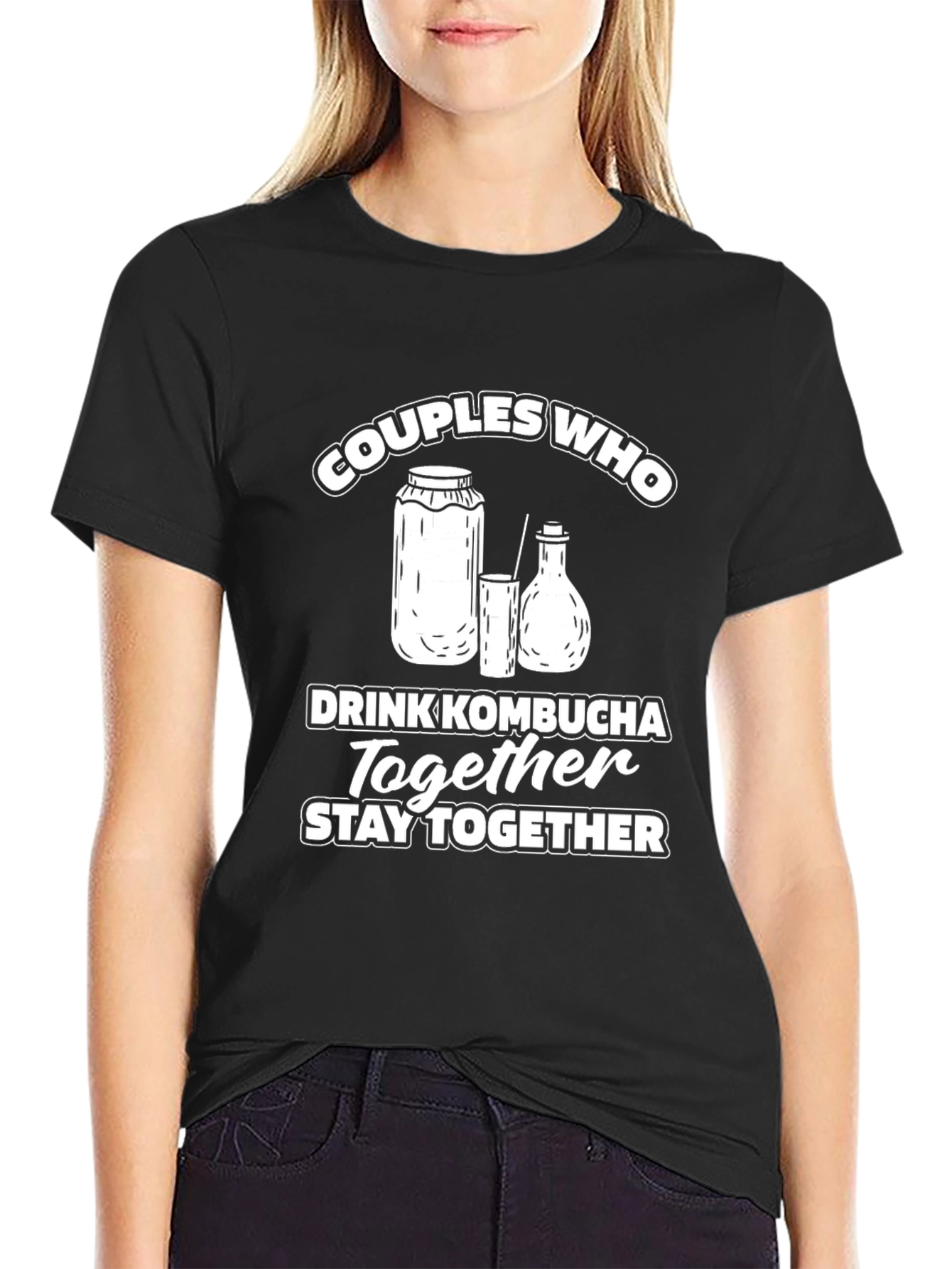 Black Couples Who Drink Kombucha T-Shirt - Black view 2