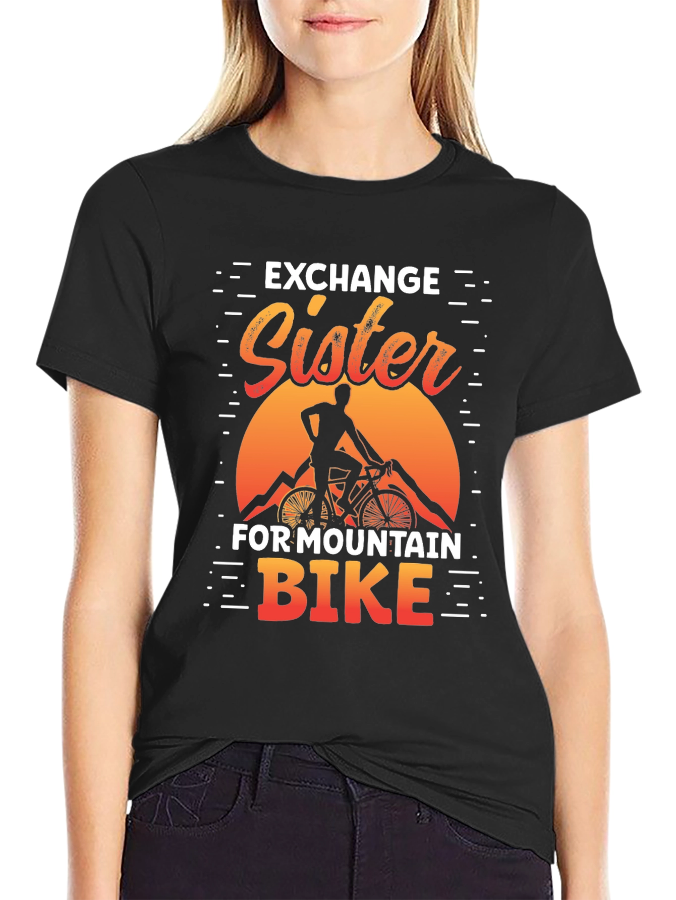 Black Exchange Sister For Mountain Bike Graphic Tee view 2