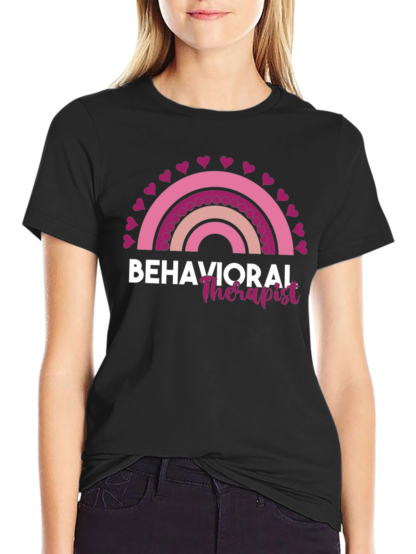 Black Behavioral Therapist Rainbow Heart T-Shirt view 2