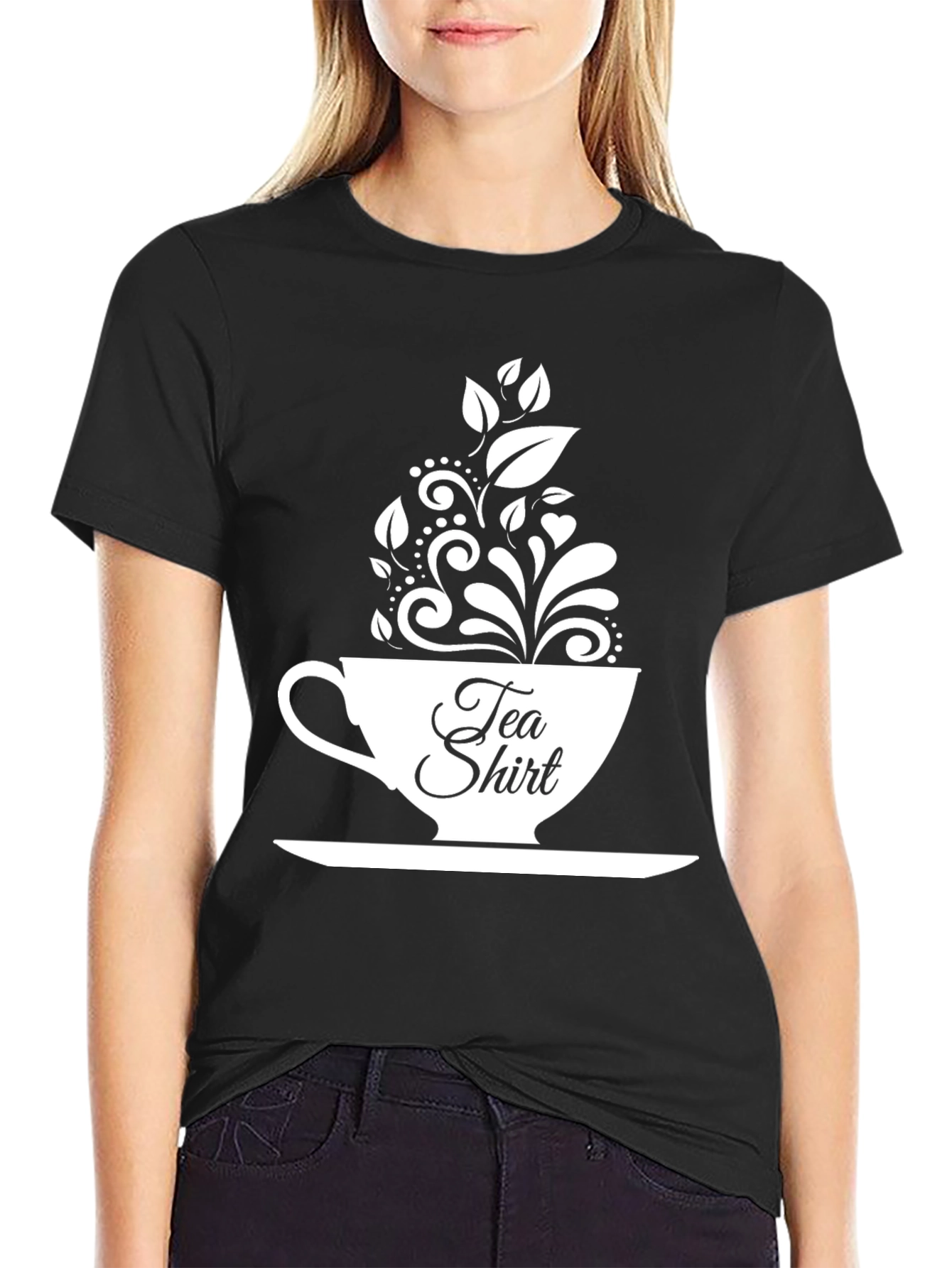 Black Tea Shirt Graphic Tee - Black Cotton Blend view 2