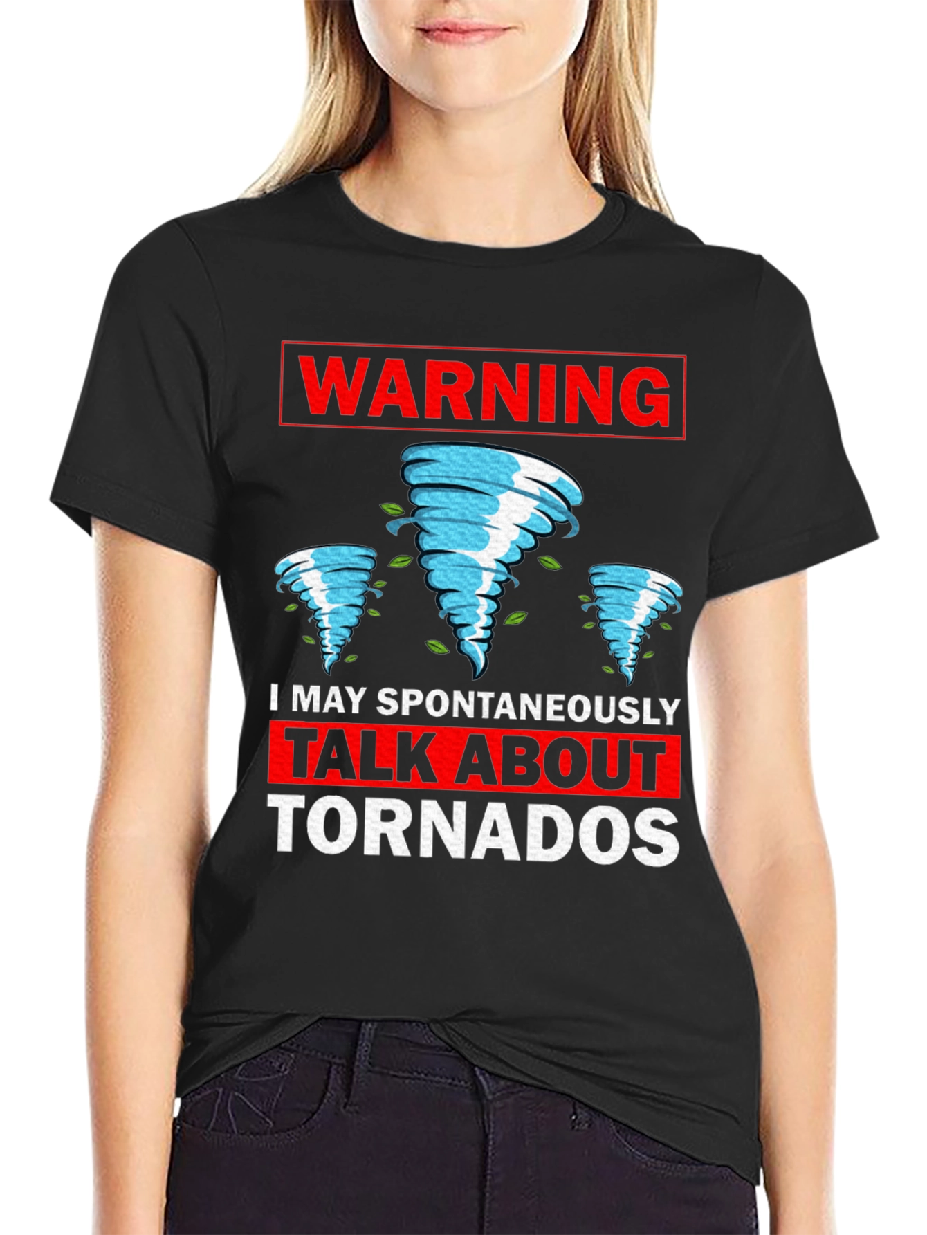 Black Warning Tornado T-Shirt - Funny Weather Tee view 2
