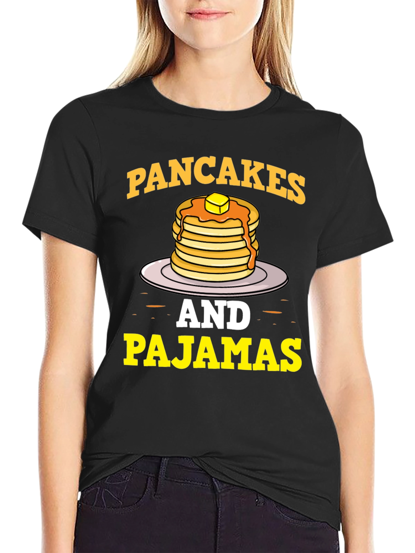 Black Pancakes & Pajamas Graphic Tee - Funny Breakfast Shirt view 2
