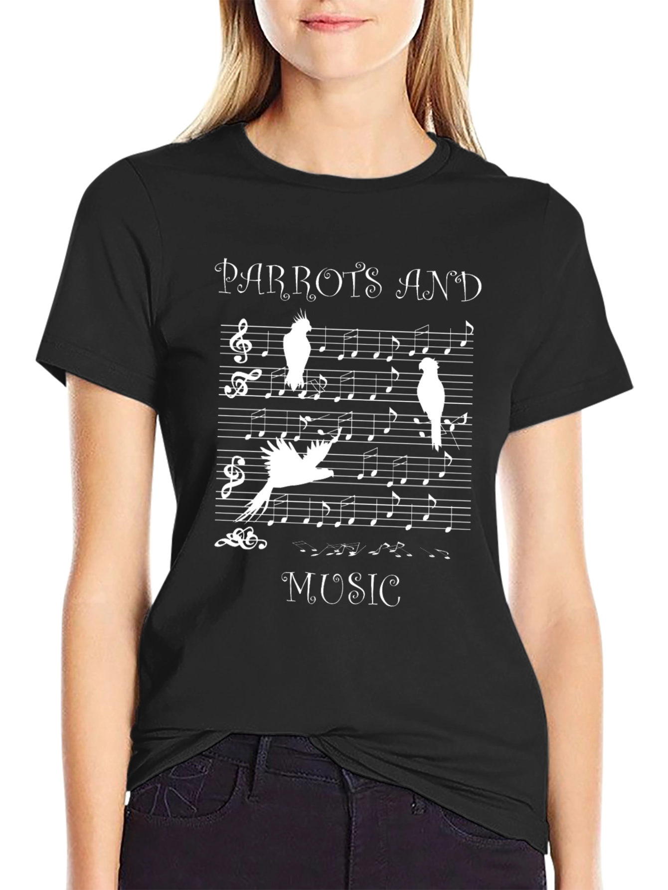 Black Parrots and Music T-Shirt view 2
